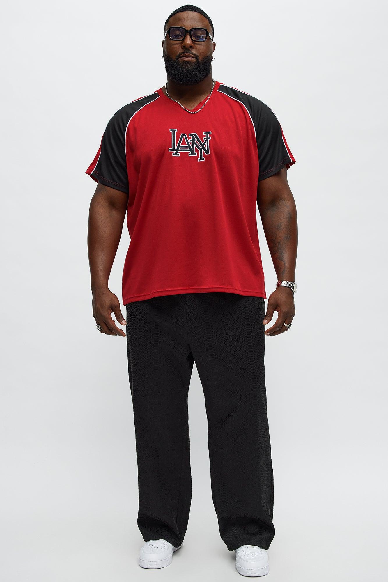 V Neck NY LA Applique Tee - Red Product Image