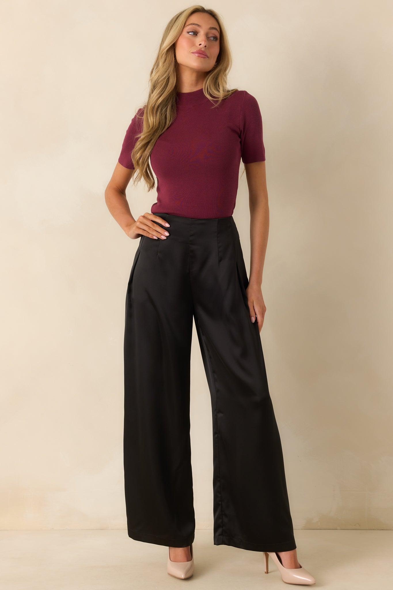 Gotta Love It Black Satin Wide Leg Pants Product Image