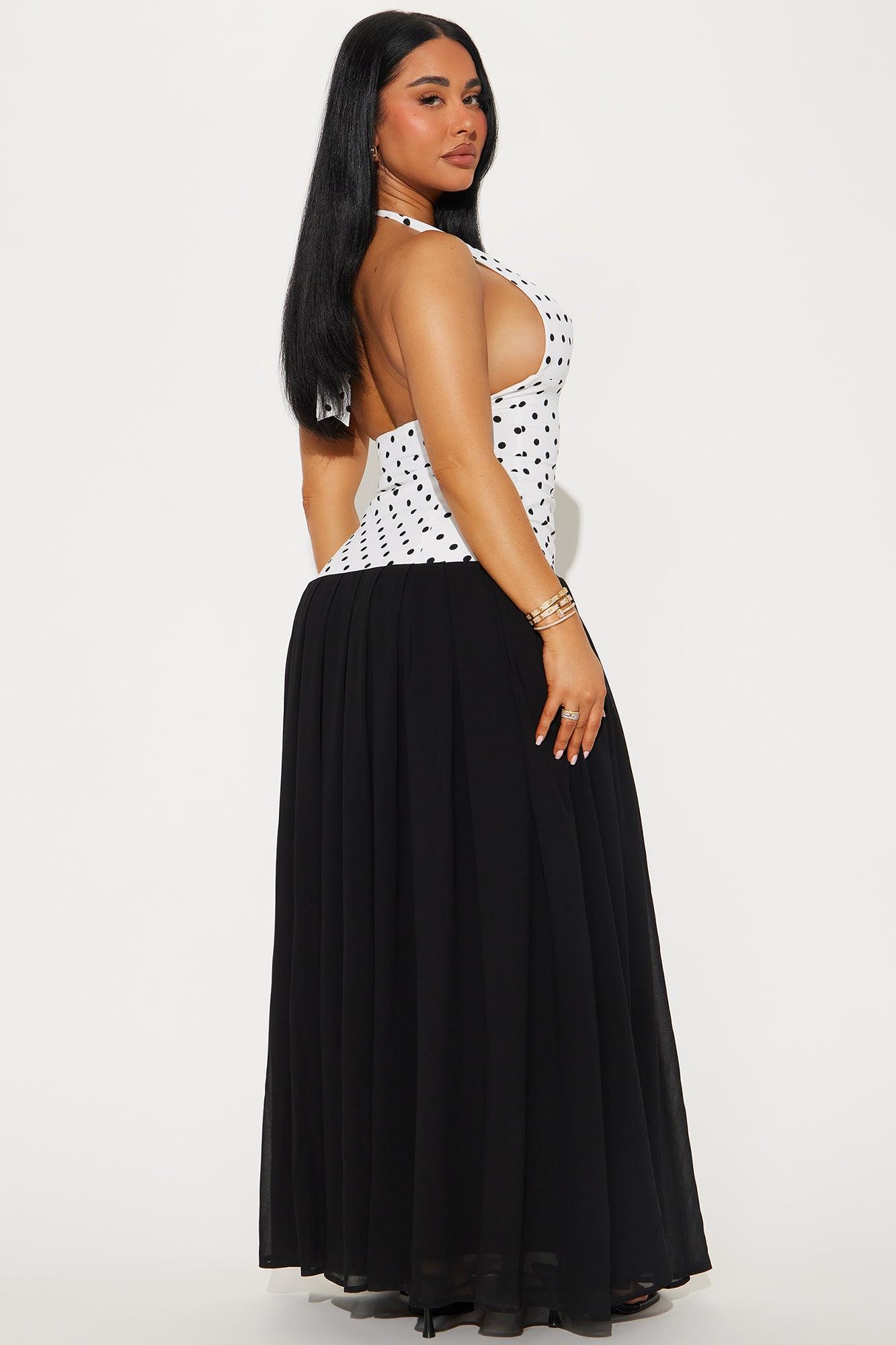 Kate Drop Waist Polka Dot Maxi Dress - White/Black Product Image