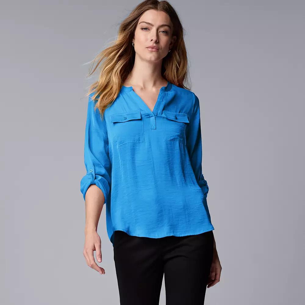 Women's Simply Vera Vera Wang Roll-Tab Popover Blouse, Size: XL, Vera Cerulean Blue Product Image