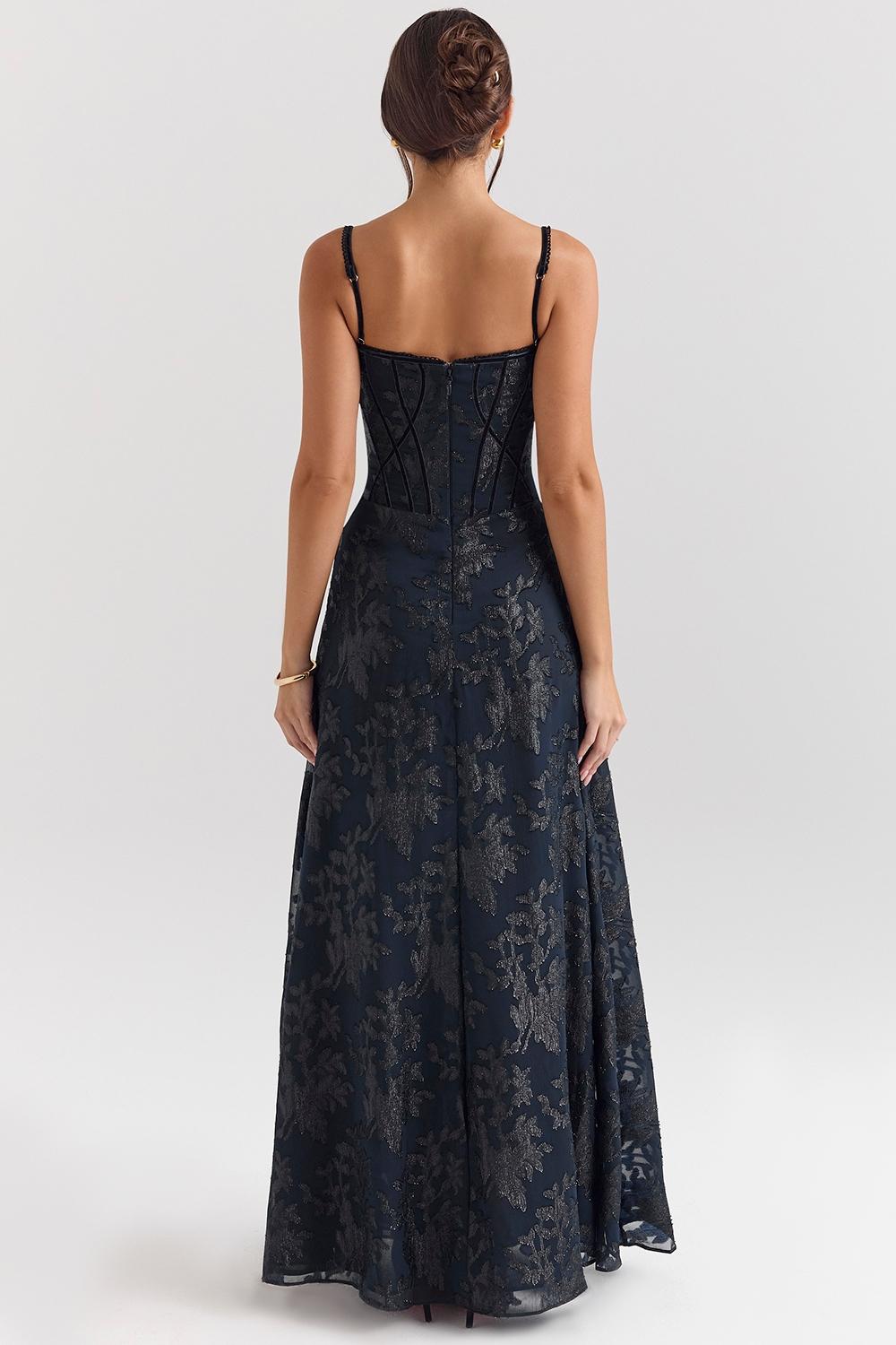 Esme  midnight blue lurex chiffon maxi dress Product Image