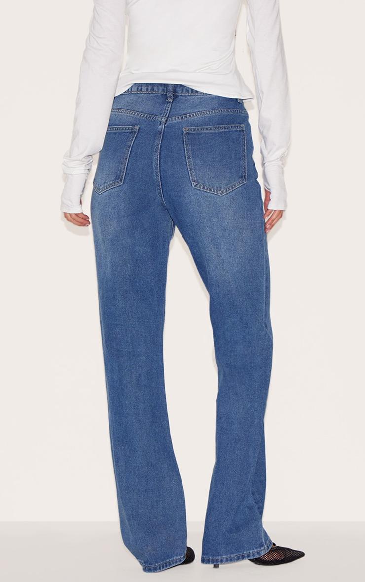Mid Blue Wash Seam Detail Straight Leg Jeans Product Image