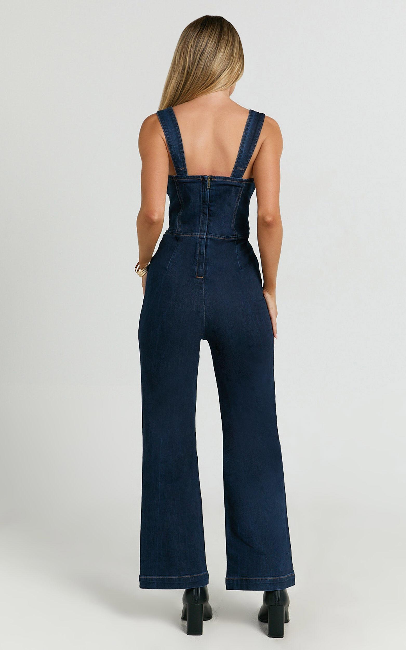 Avie Jumpsuit - Denim Fitted Jumpsuit in Indigo Product Image