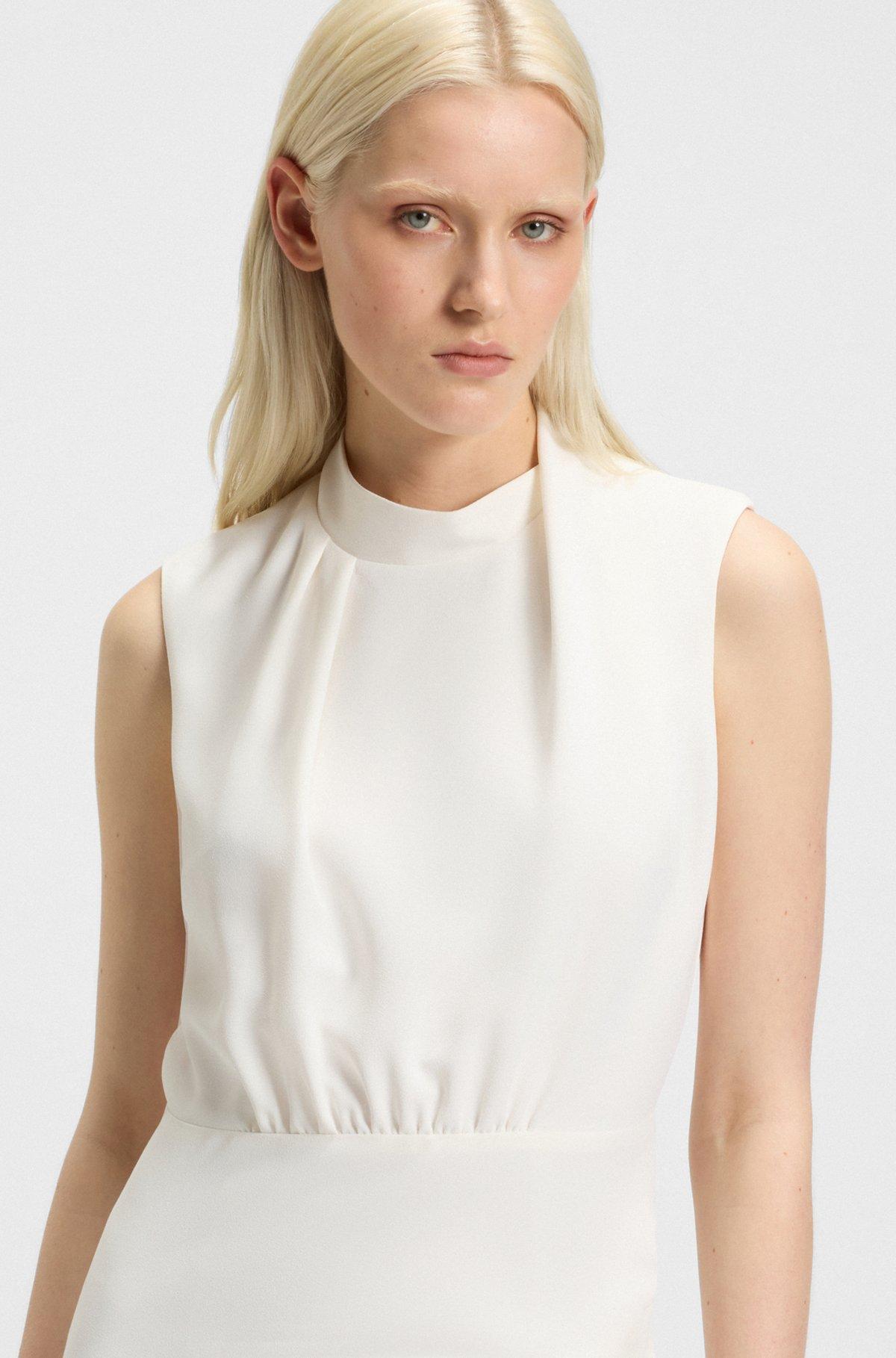 HUGO - Long-length dress in crepe with draped mock neckline - White Product Image