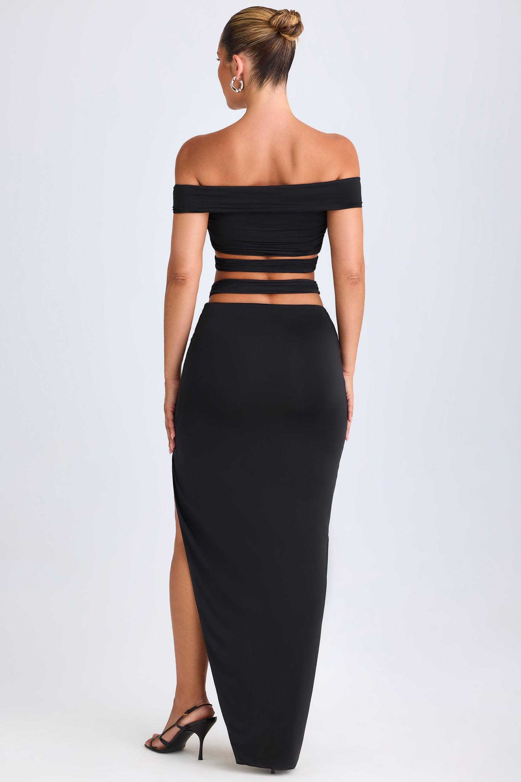 Asymmetric Cut-Out Maxi Skirt in Black Female Product Image