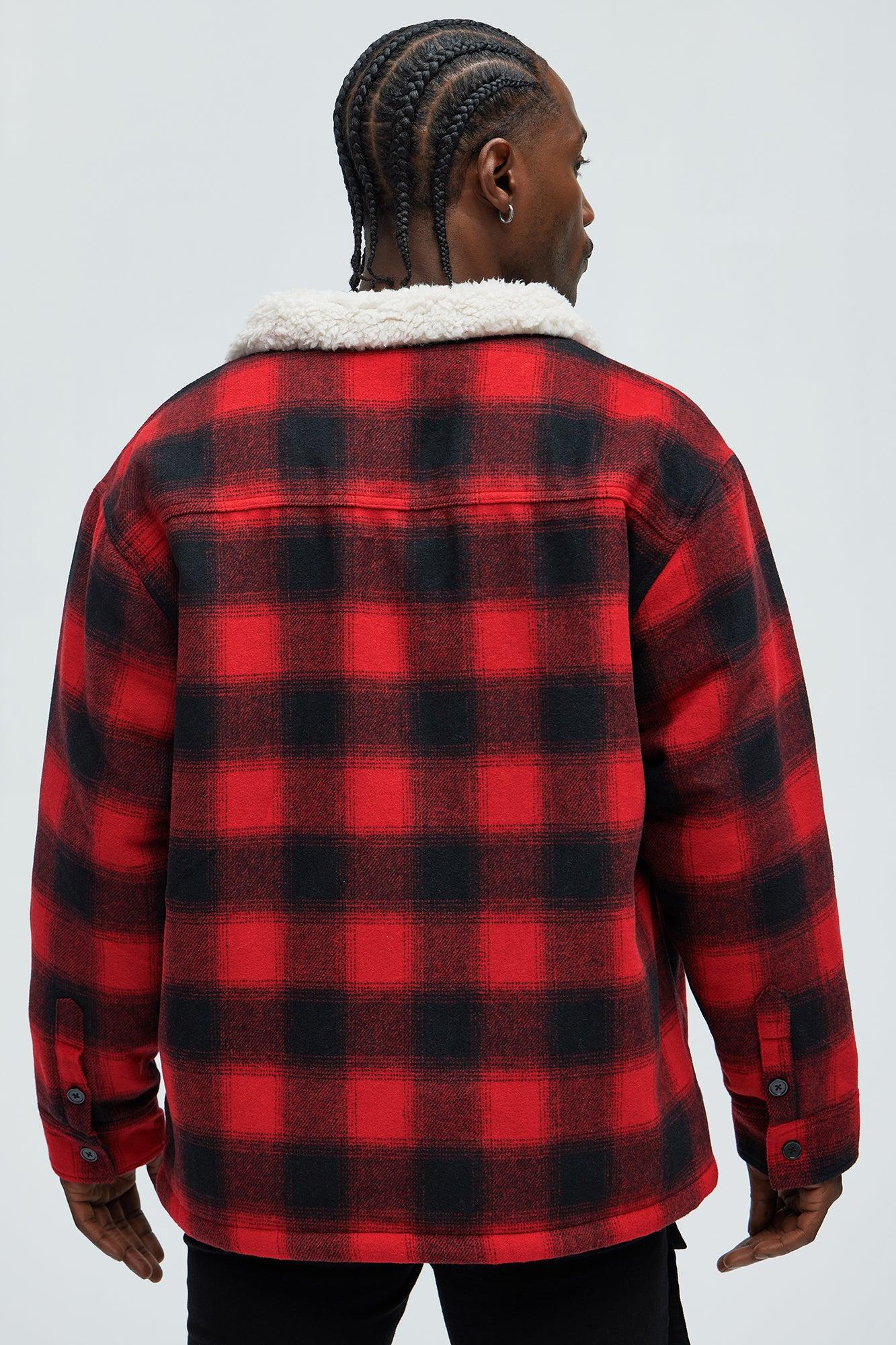 Sherpa Flannel Shacket - Red/Black Product Image