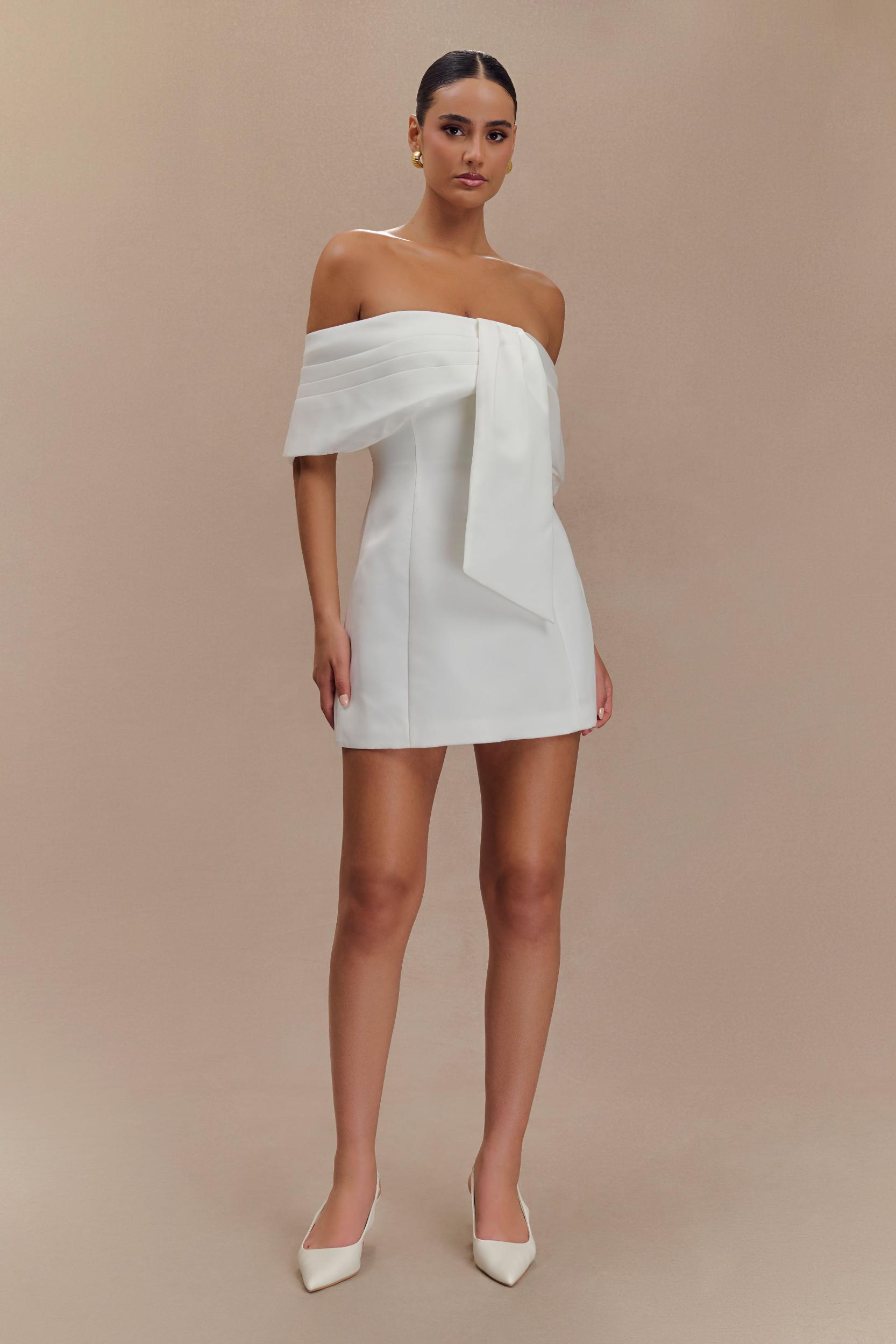 Gloria Mini Off Shoulder Drape Dress - White Product Image