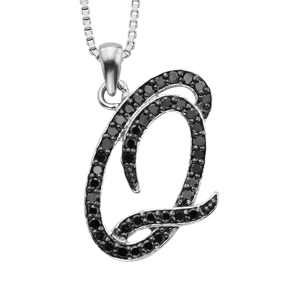 Jewelexcess Sterling Silver 1/4-ct. T.W. Black Diamond Initial Pendant, Women's,  Product Image