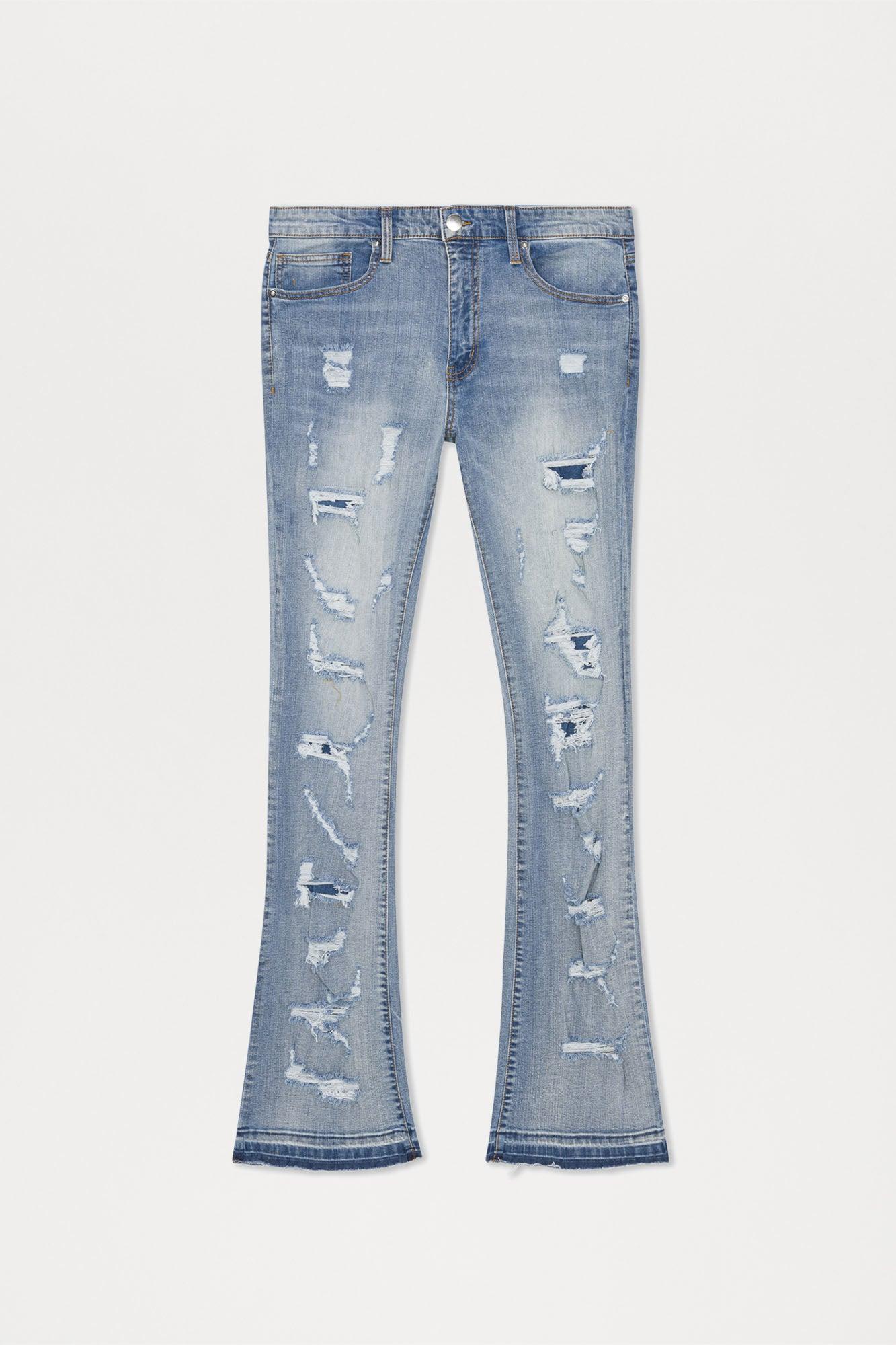 Through It Ripped Skinny Flared Jeans - Vintage Blue Wash Product Image