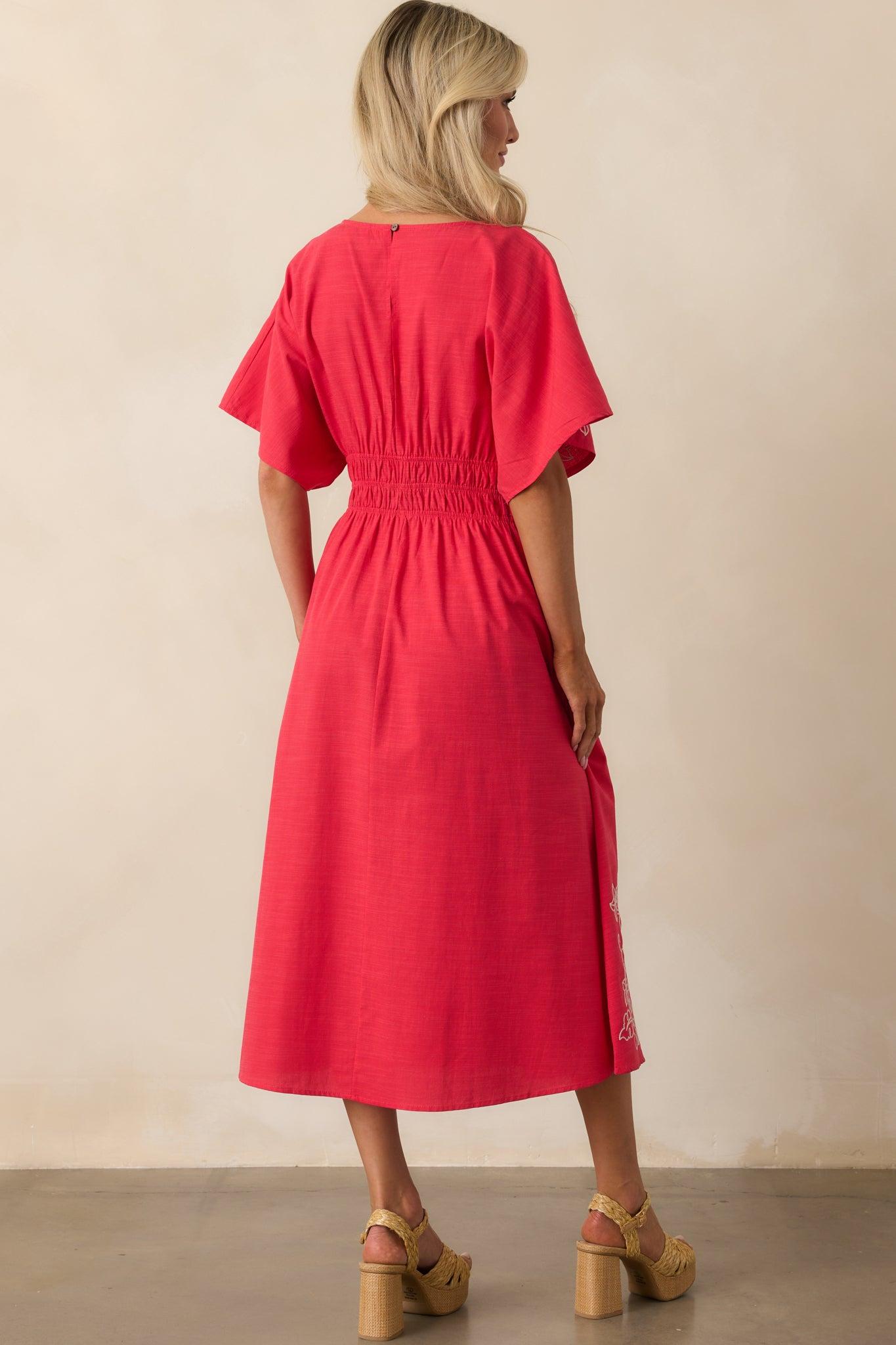 Finding Your Way Red Floral Embroidered Cotton Midi Dress Product Image