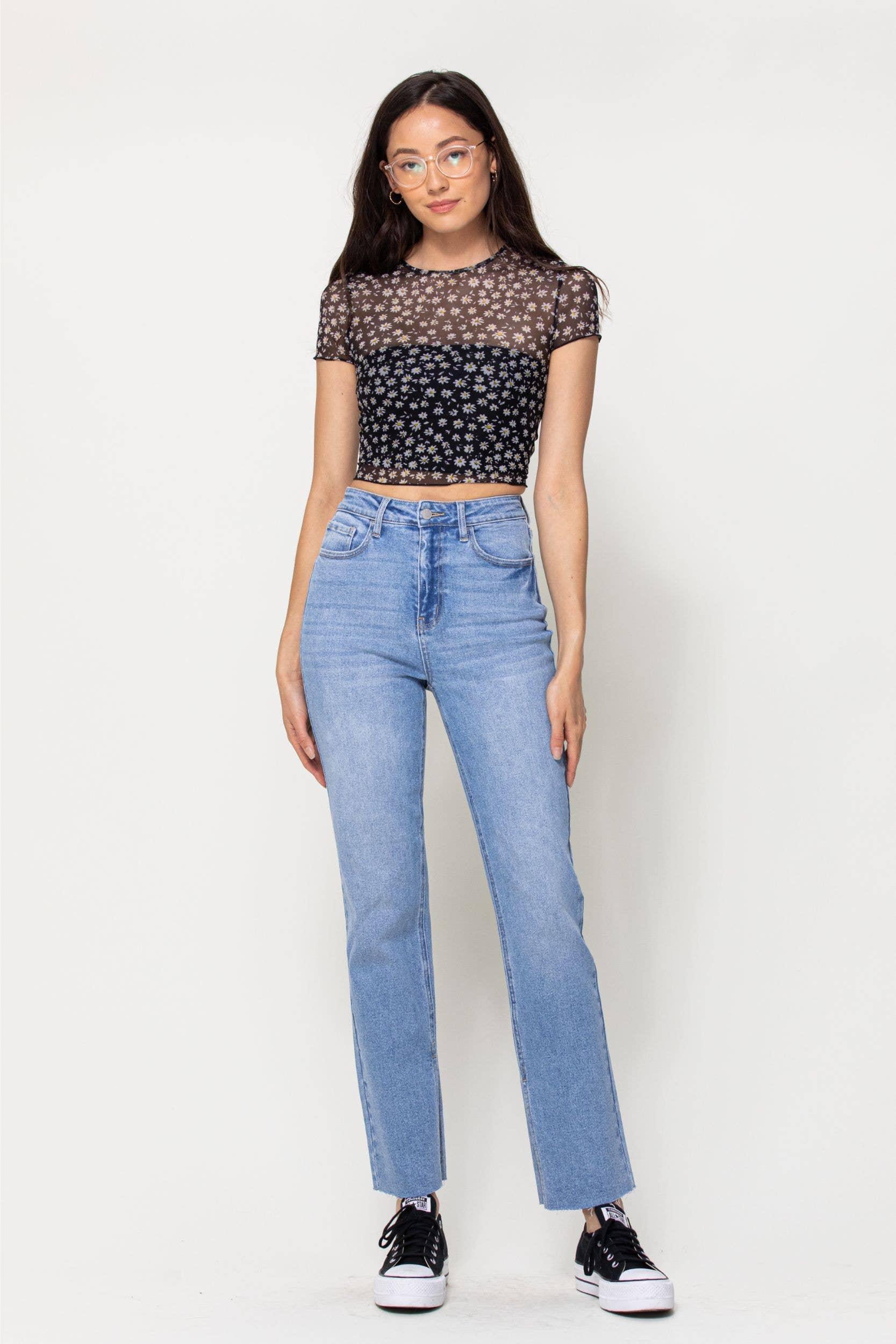 High Rise Full Length Straight with Inseam Slit Jeans Product Image