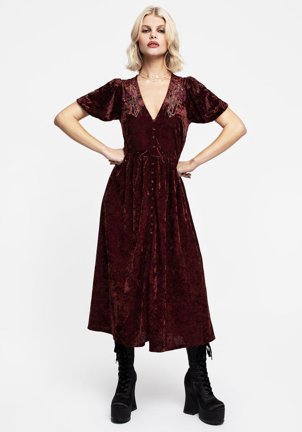 Essence Crushed Velour Button Up Midi Dress Product Image