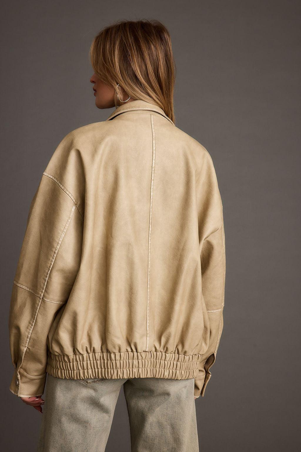 London Calling Light Taupe Oversized Faux Leather Jacket Product Image