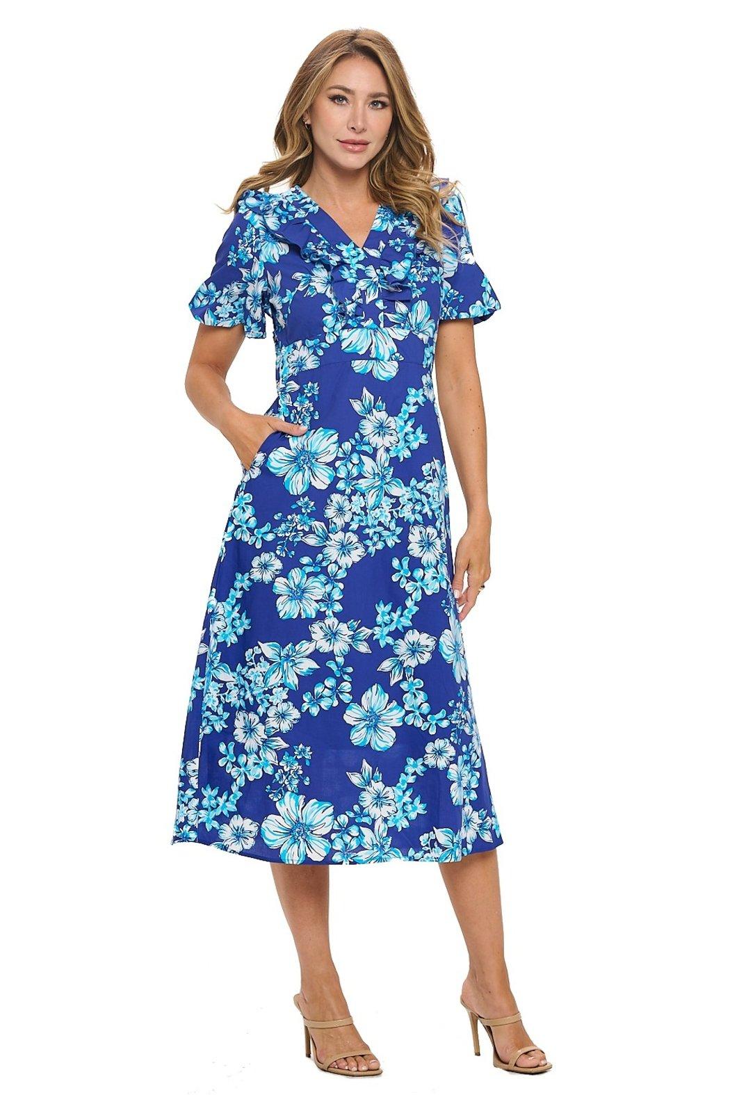 Navy Floral Midi Dress Product Image