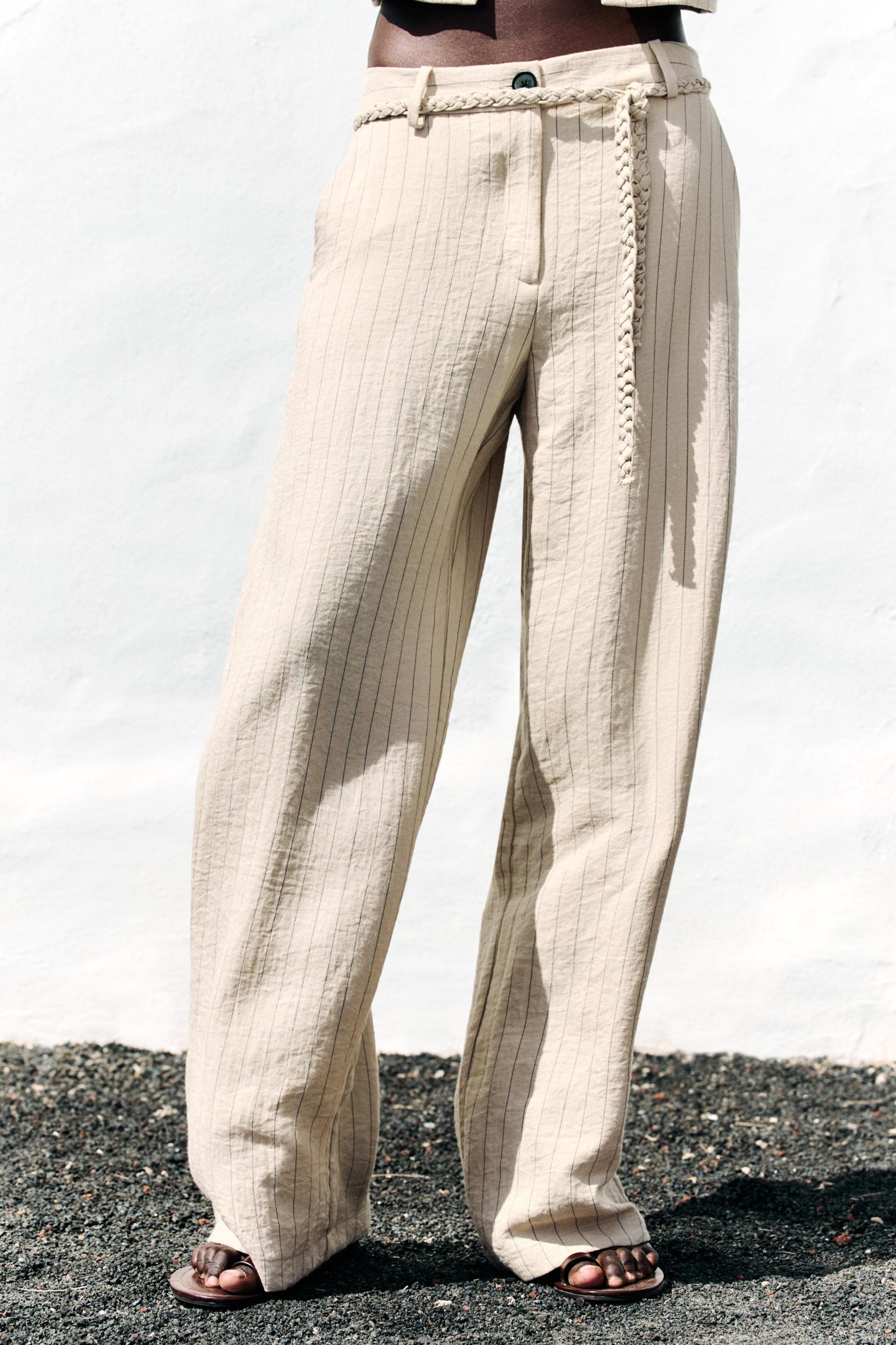 STRIPED PANTS WITH BRAIDED BELT Product Image