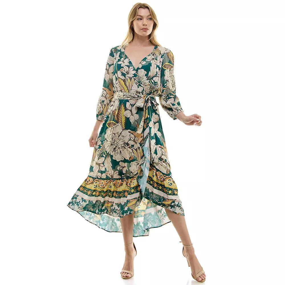 Women's Figueroa & Flower Belted Faux Wrap Maxi Dress, Size: Large, Blue Product Image