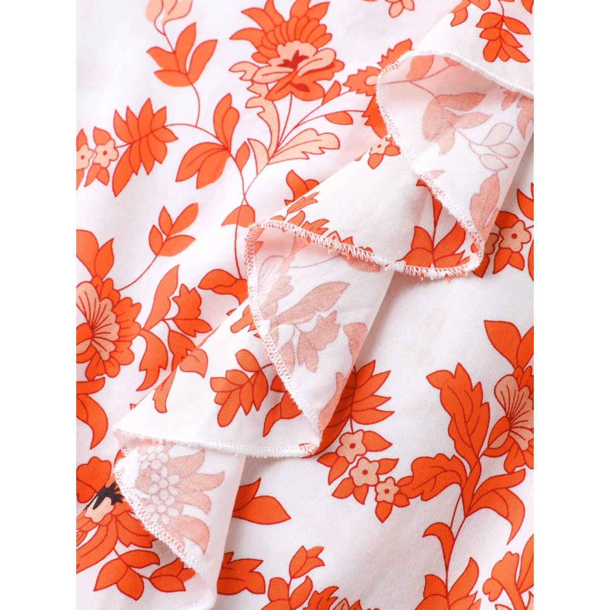 Plus Size Multicolor Sunkissed Florals Ruffled Trim Blouse Women Elbow-length sleeve V-neck Vacation Blouses BloomChic 28/5X Product Image