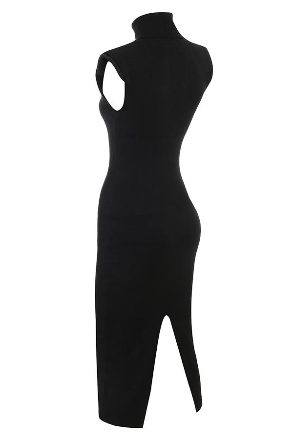 Gaia  black cashmere blend turtle neck midi dress Product Image