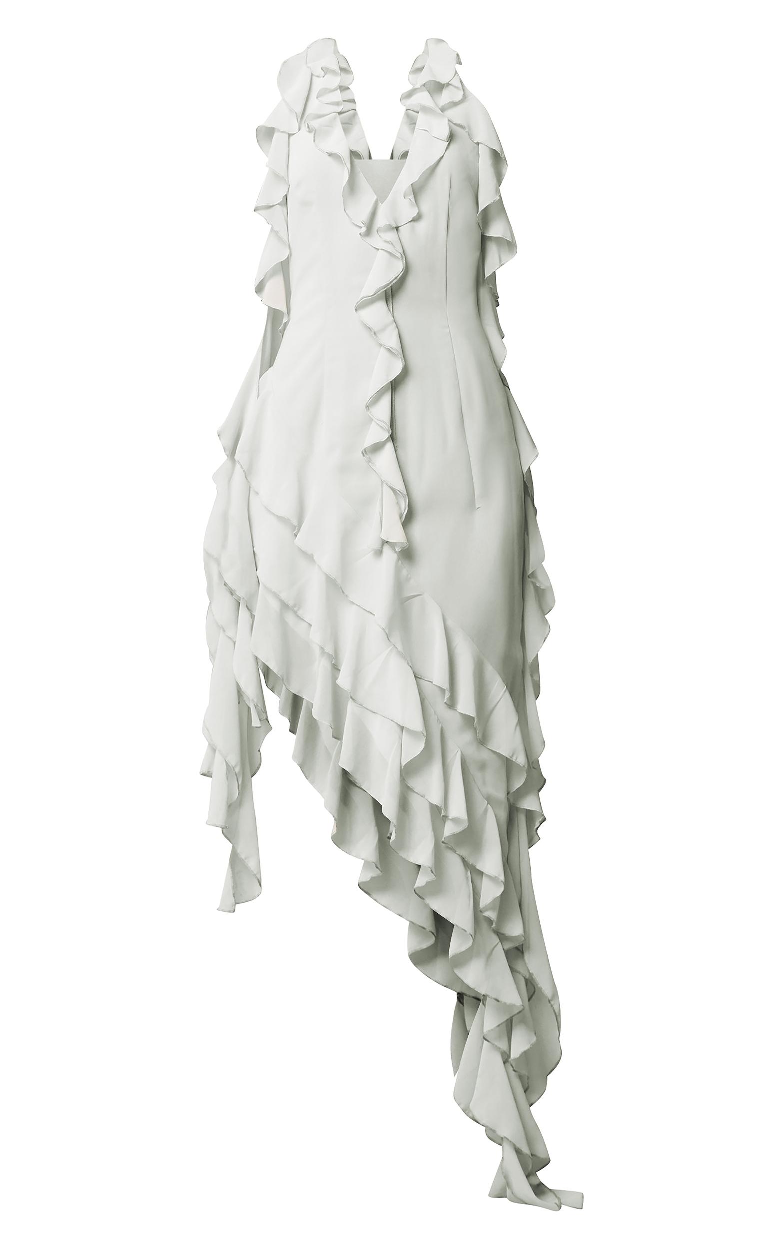 Sage Chiffon Frill Detail Plunge Midaxi Dress Product Image