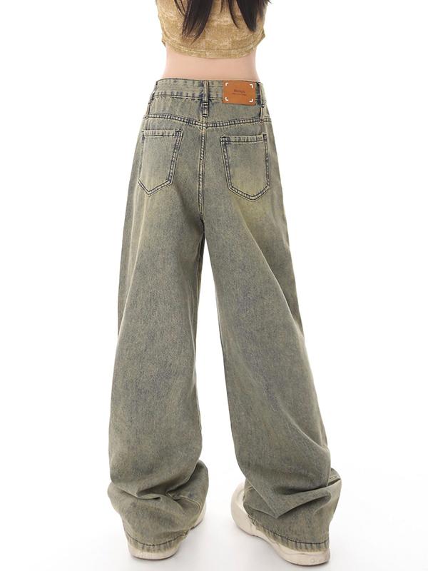 Vintage Distressed Wash Splice Boyfriend Jeans Product Image
