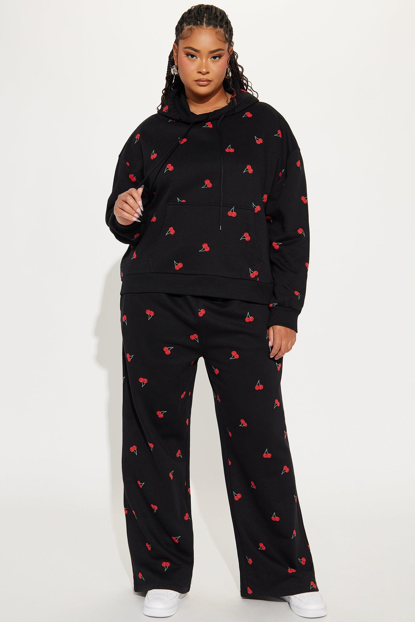 Sweeter Than Cherries Sweatsuit Set - Black Product Image