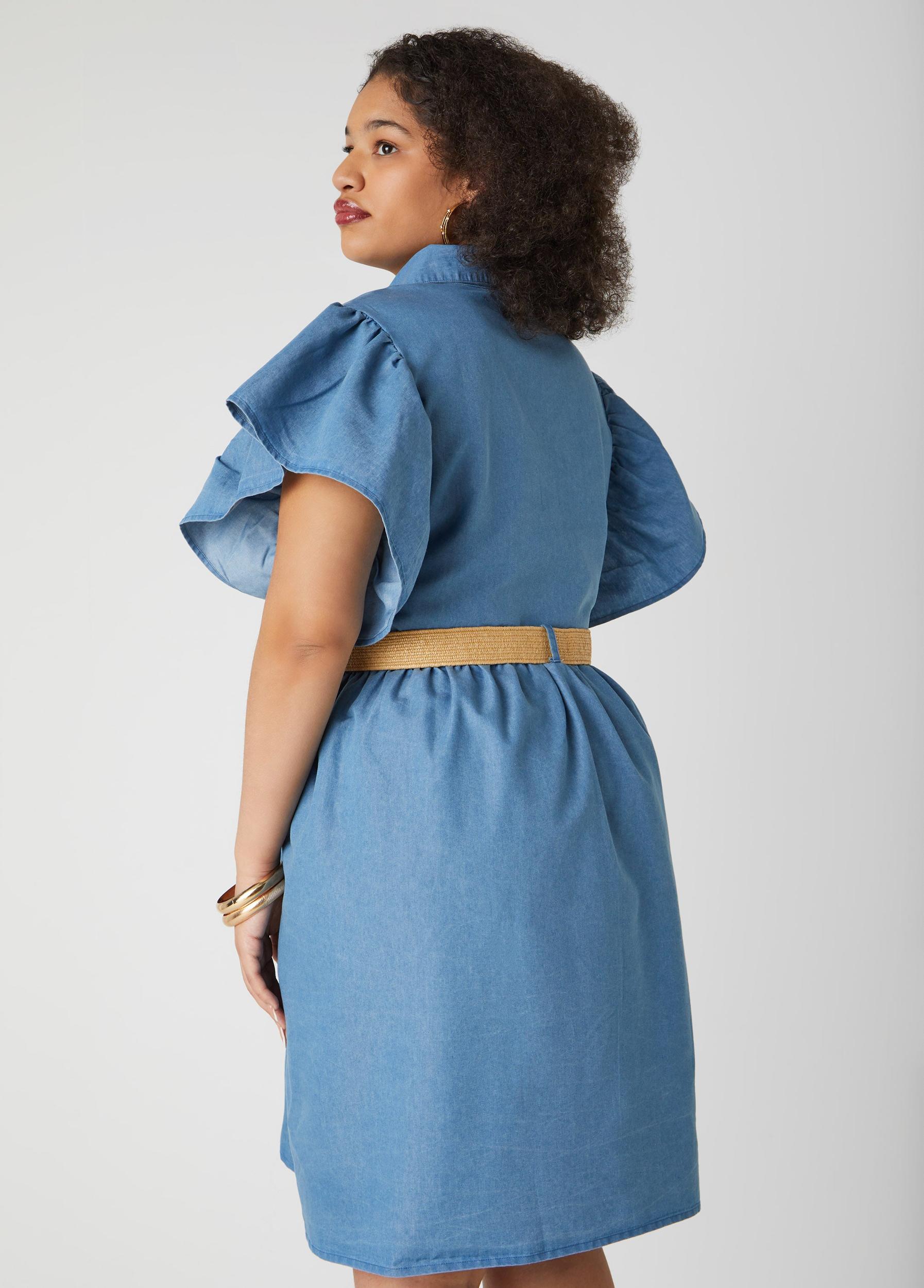 Belted A Line Chambray Dress Product Image