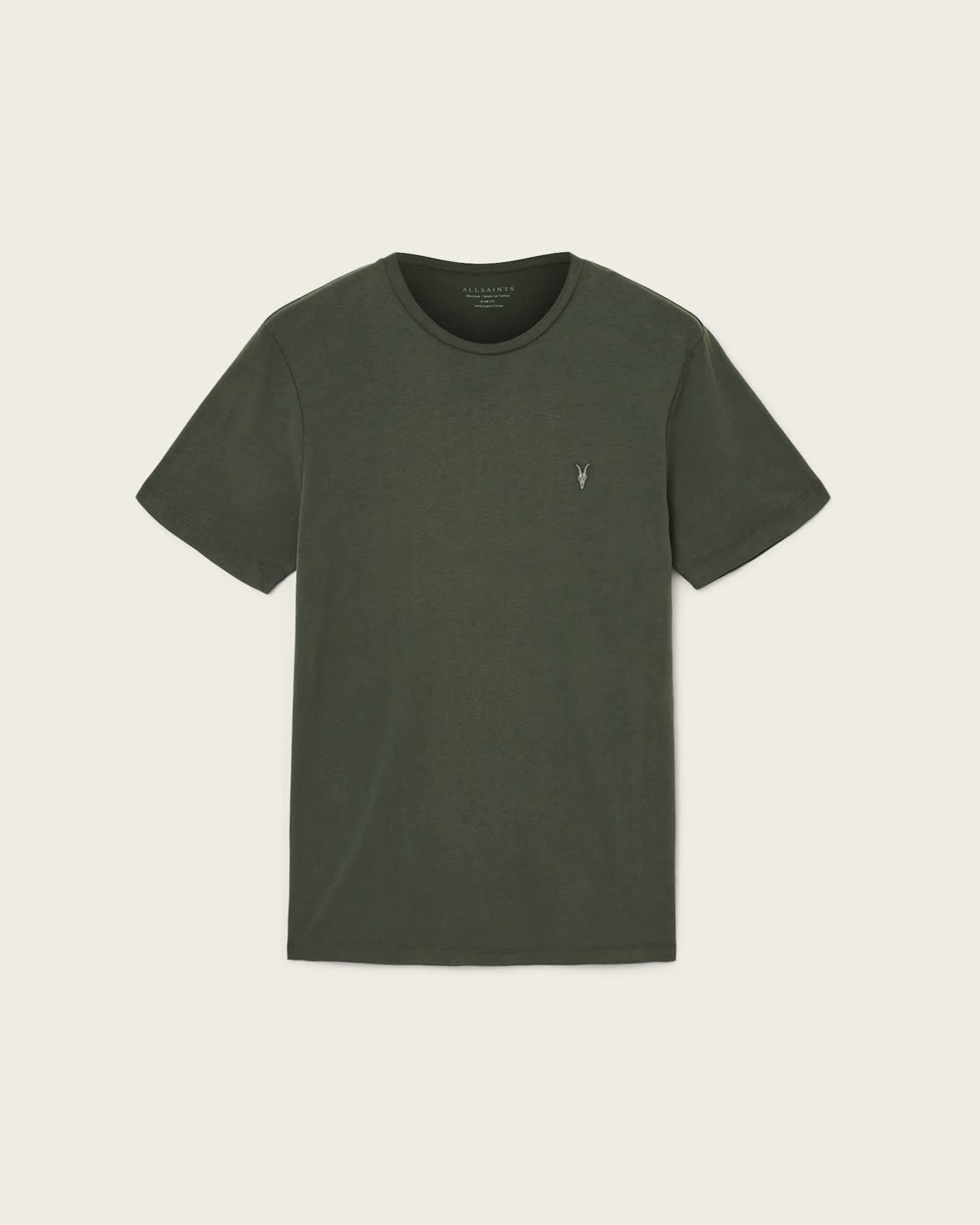 Brace Brushed Cotton Crew Neck T-Shirt DUFFEL GREEN | ALLSAINTS US Product Image