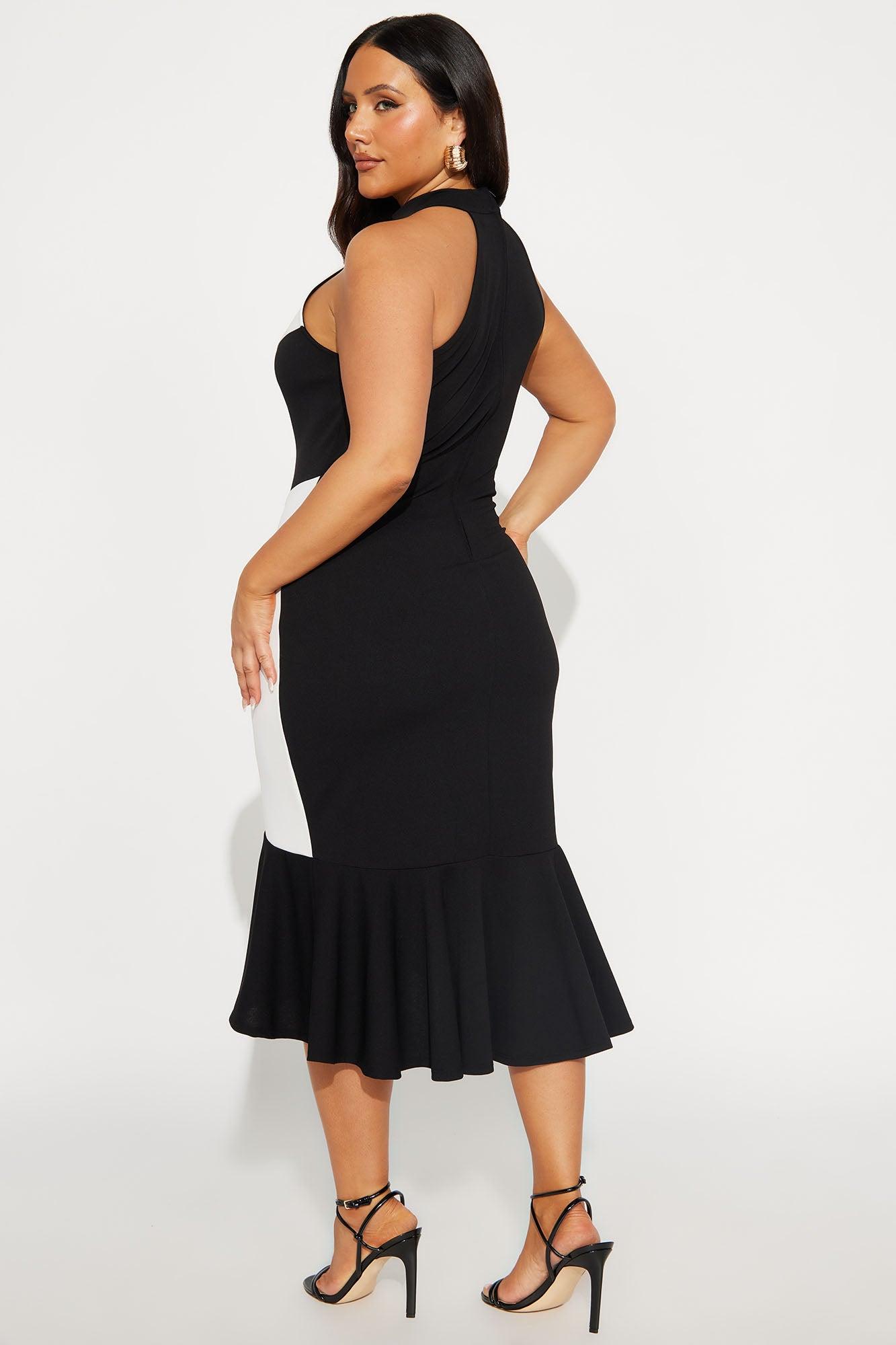 Bria Peplum Striped Midi Dress - Black/White Product Image