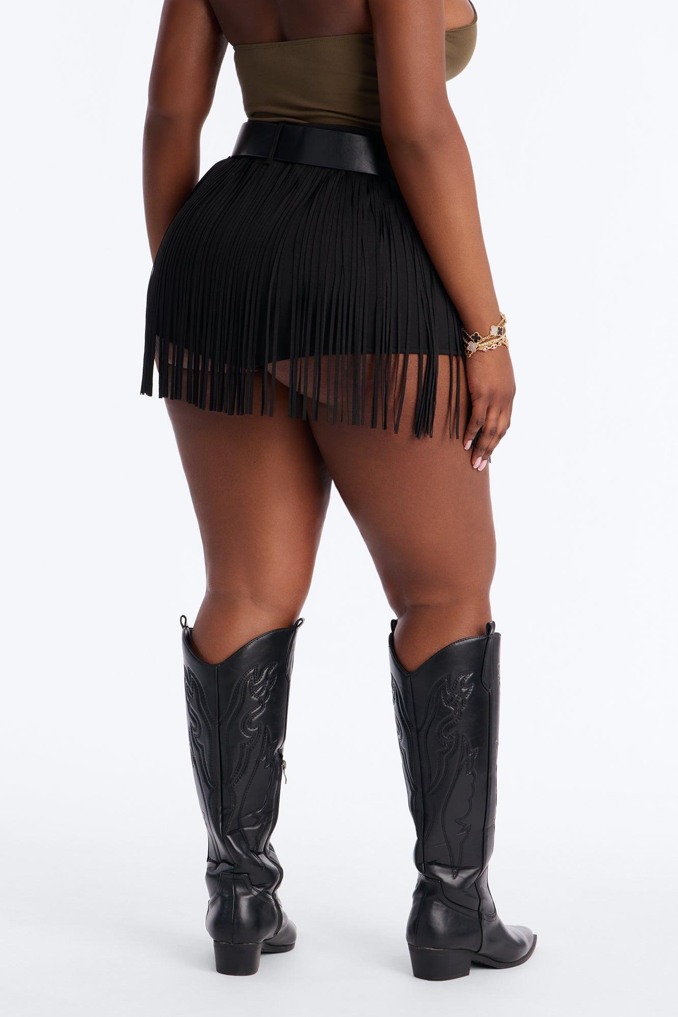 Smokeshow Belted Fringe Hot Short - Black Female Product Image