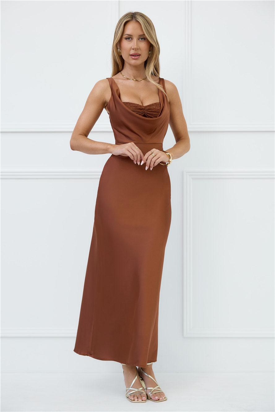 Silken Stars Satin Maxi Dress Brown Product Image