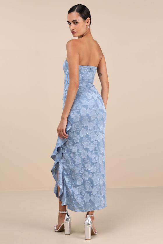 Mabriella Slate Blue Floral Burnout Ruffled Maxi Dress Product Image