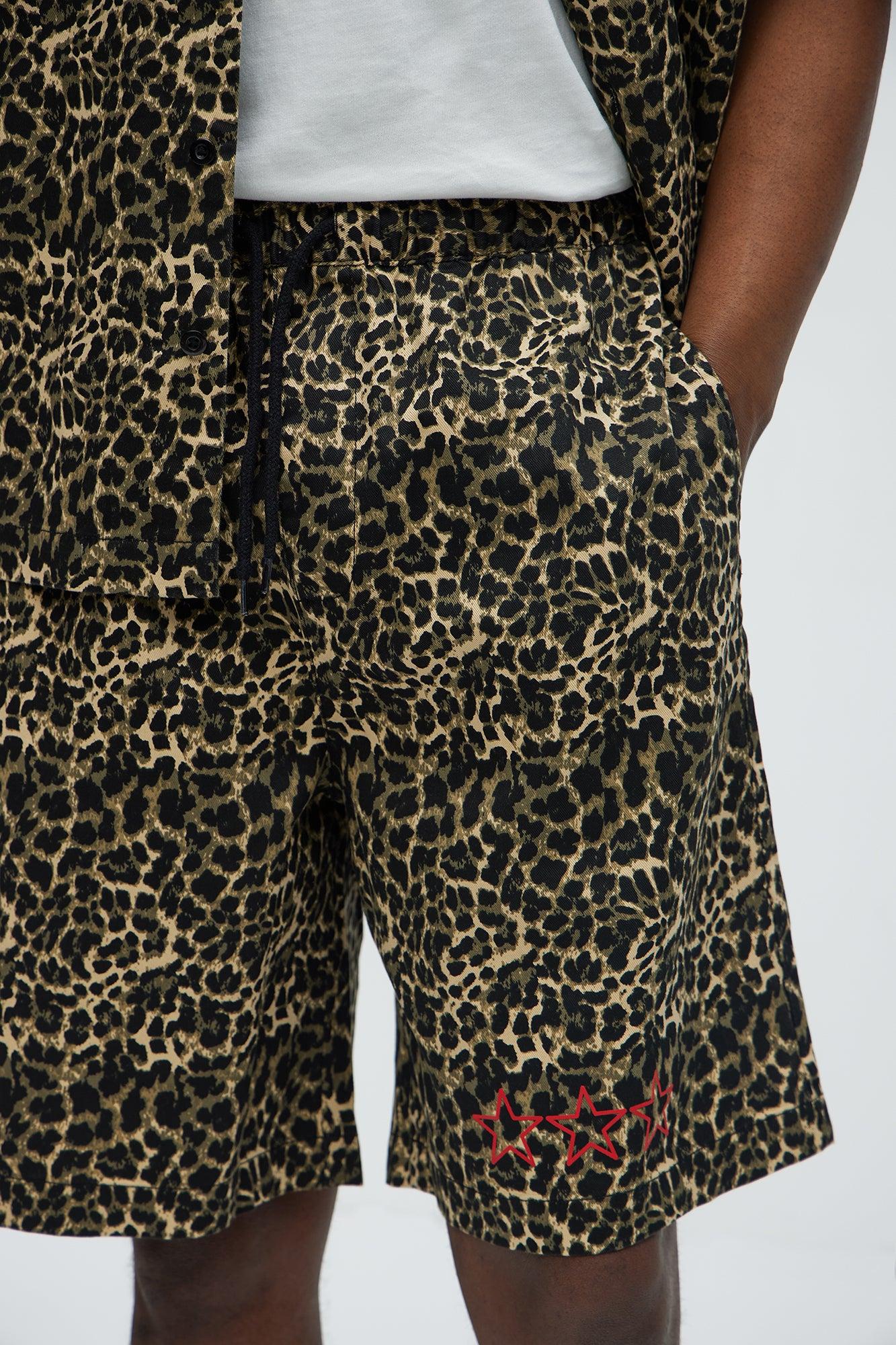 Cheetah Star Animal Print Relaxed Shorts - Brown Combo Product Image