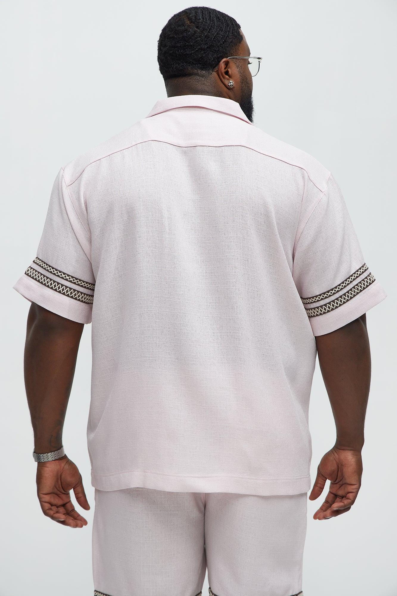 Saint Tropez Linen Like Club Cuban Button Up - Pink Product Image