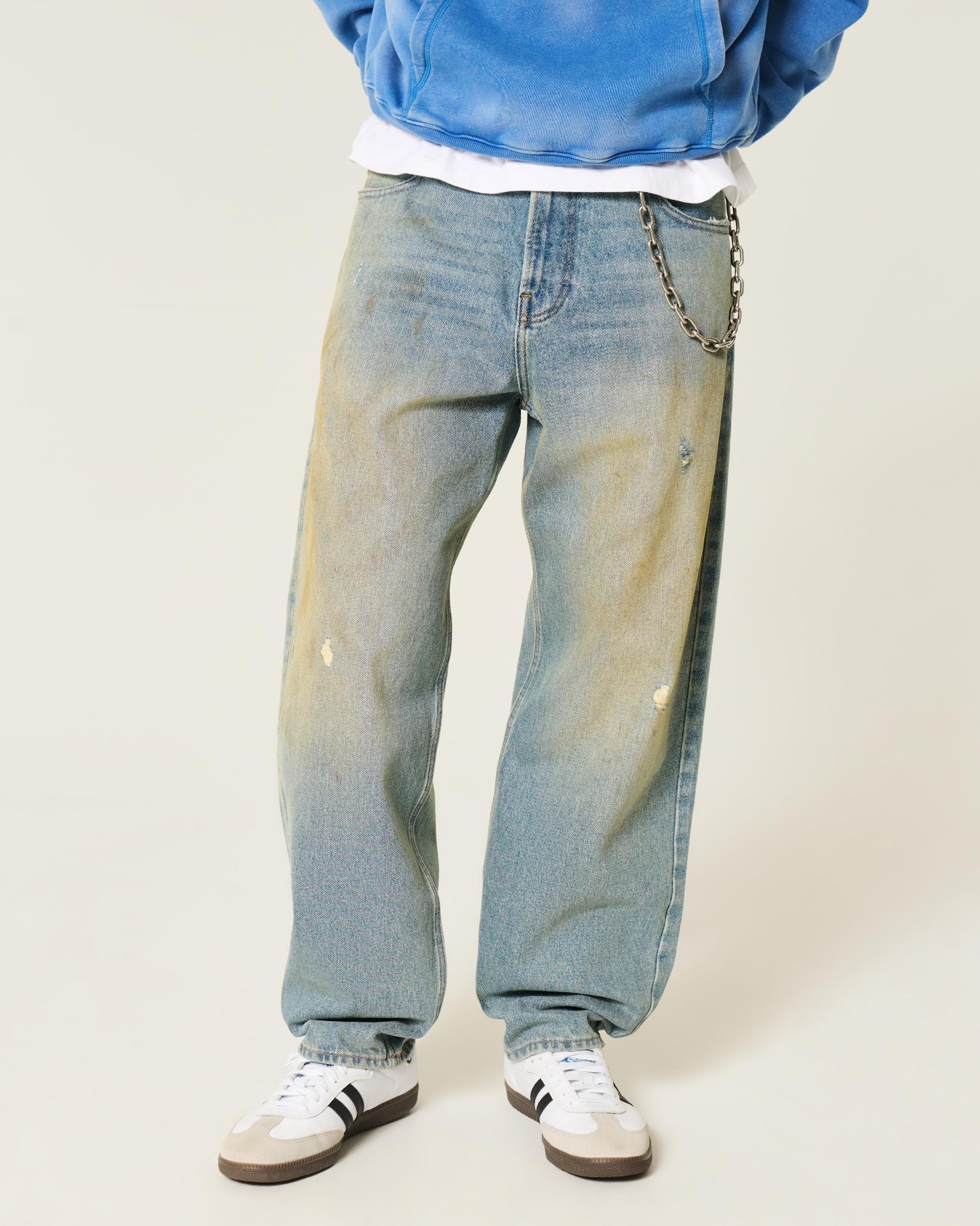 Greased Medium Wash Skater Baggy Jeans Product Image