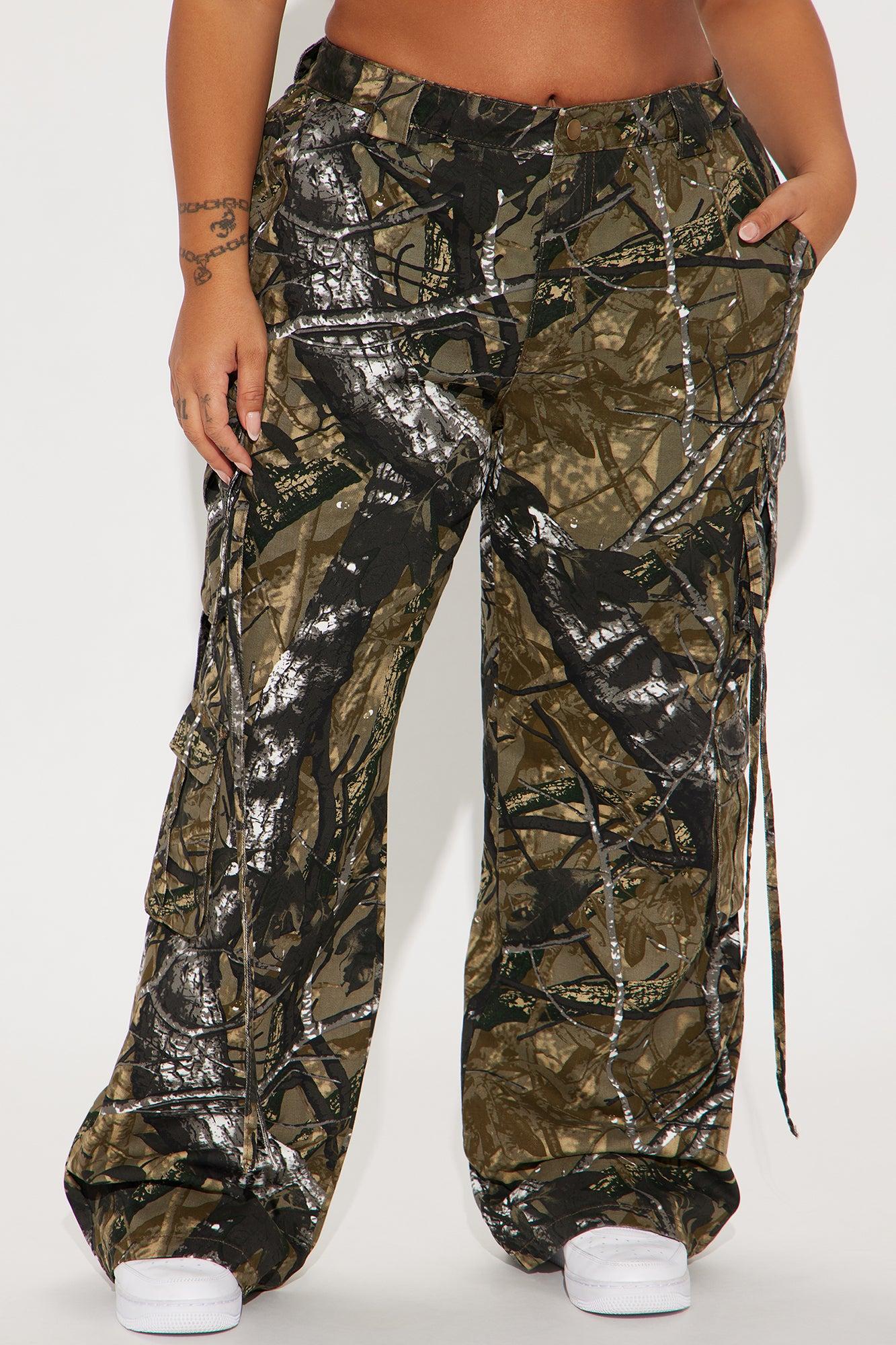 Golden Hour Wide Leg Tree Camo Cargo Pant - Olive/combo Product Image
