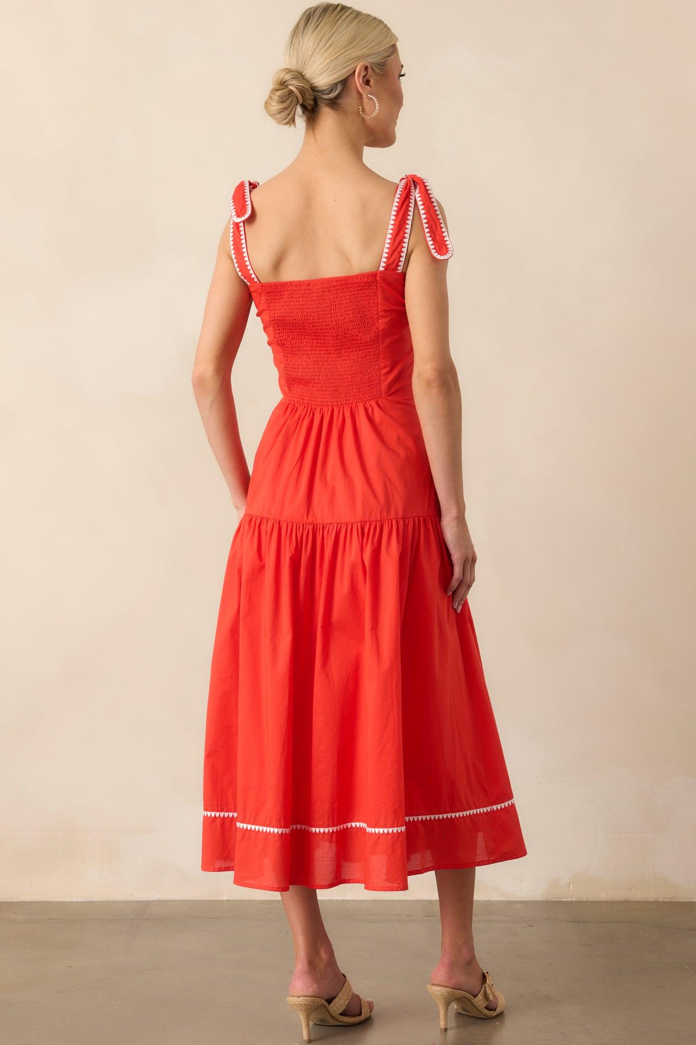 Everything She Is Tomato Red Cotton Drop Waist Midi Dress Product Image