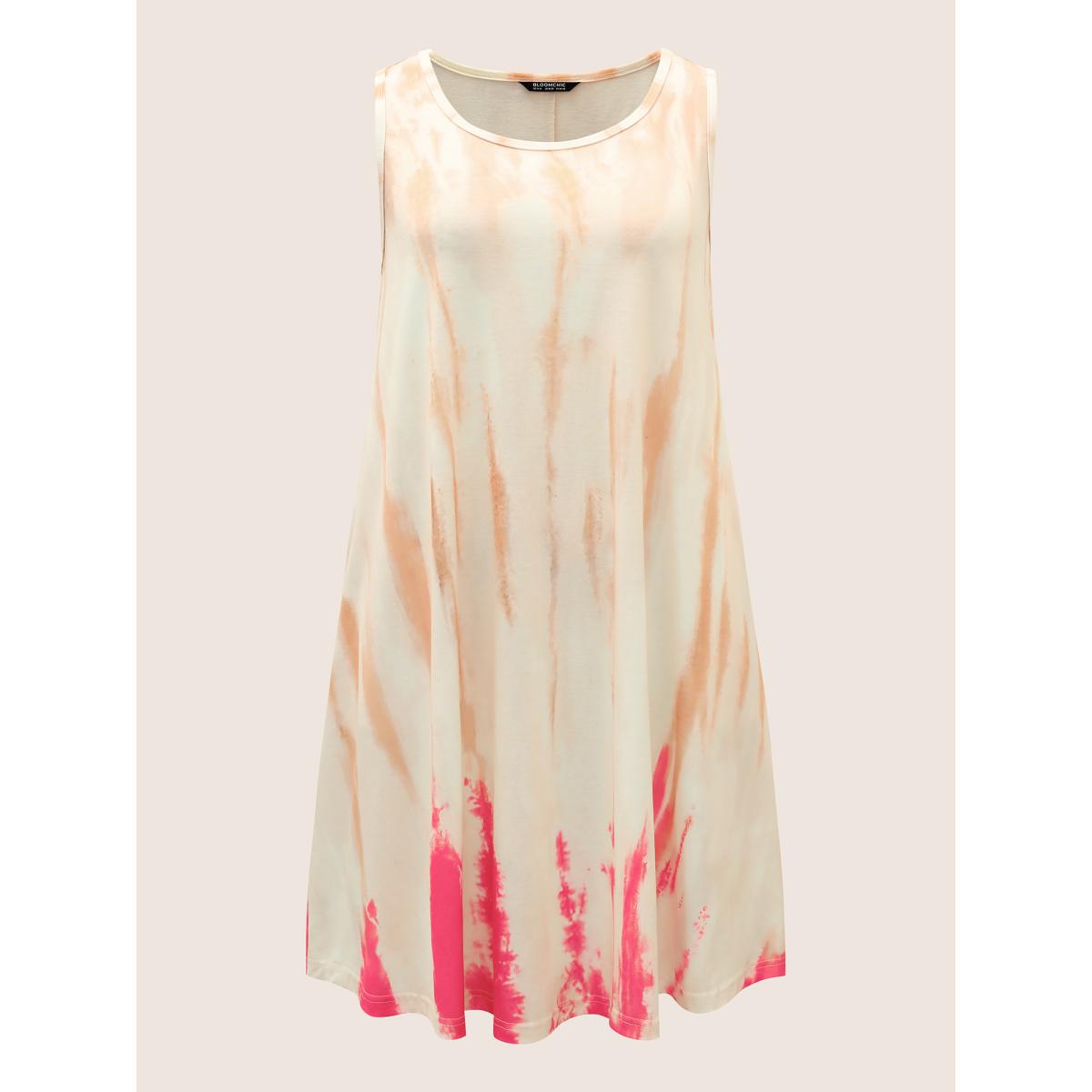 Plus Size U Neck Tie Dye Pocket Tank Dress Multicolor Women Casual Non U-neck Sleeveless Curvy BloomChic 18-20/2X Product Image