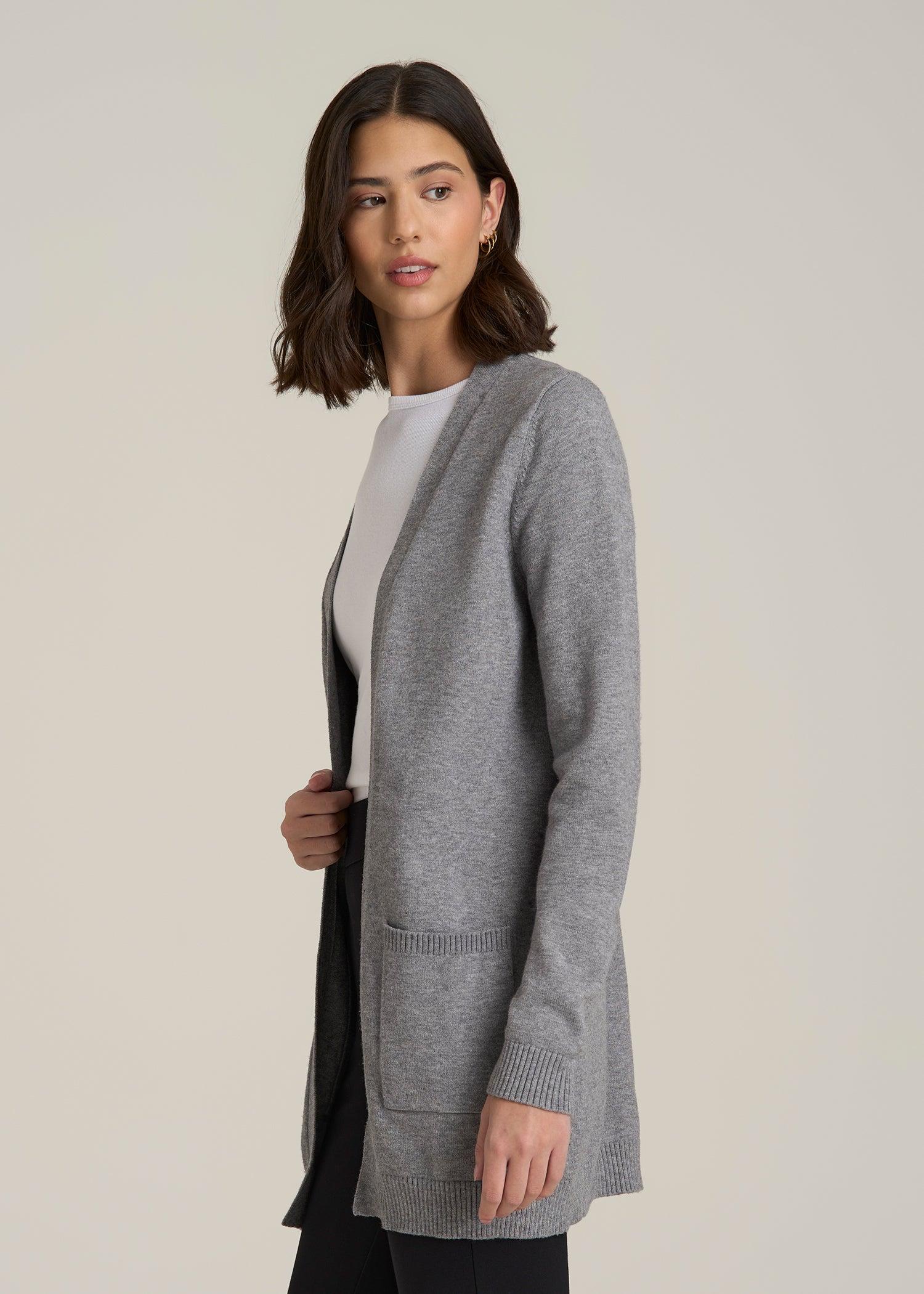 Open-Front Long Cardigan Sweater for Tall Women in Ash Grey Mix Female Product Image