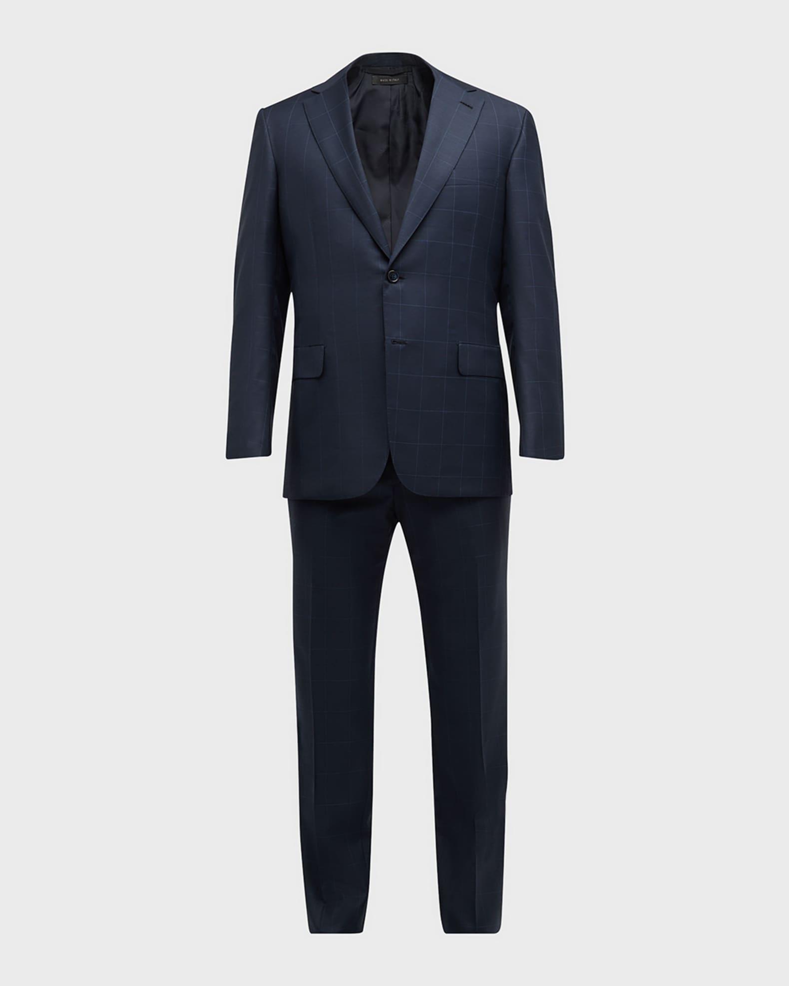 Men's Windowpane Wool-Silk Suit Product Image