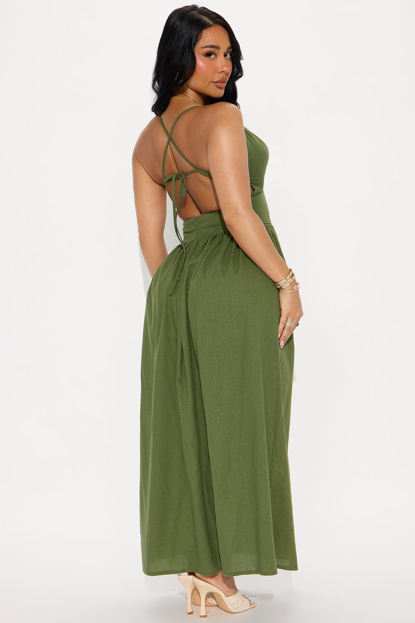 Liv Linen Maxi Dress - Green Product Image