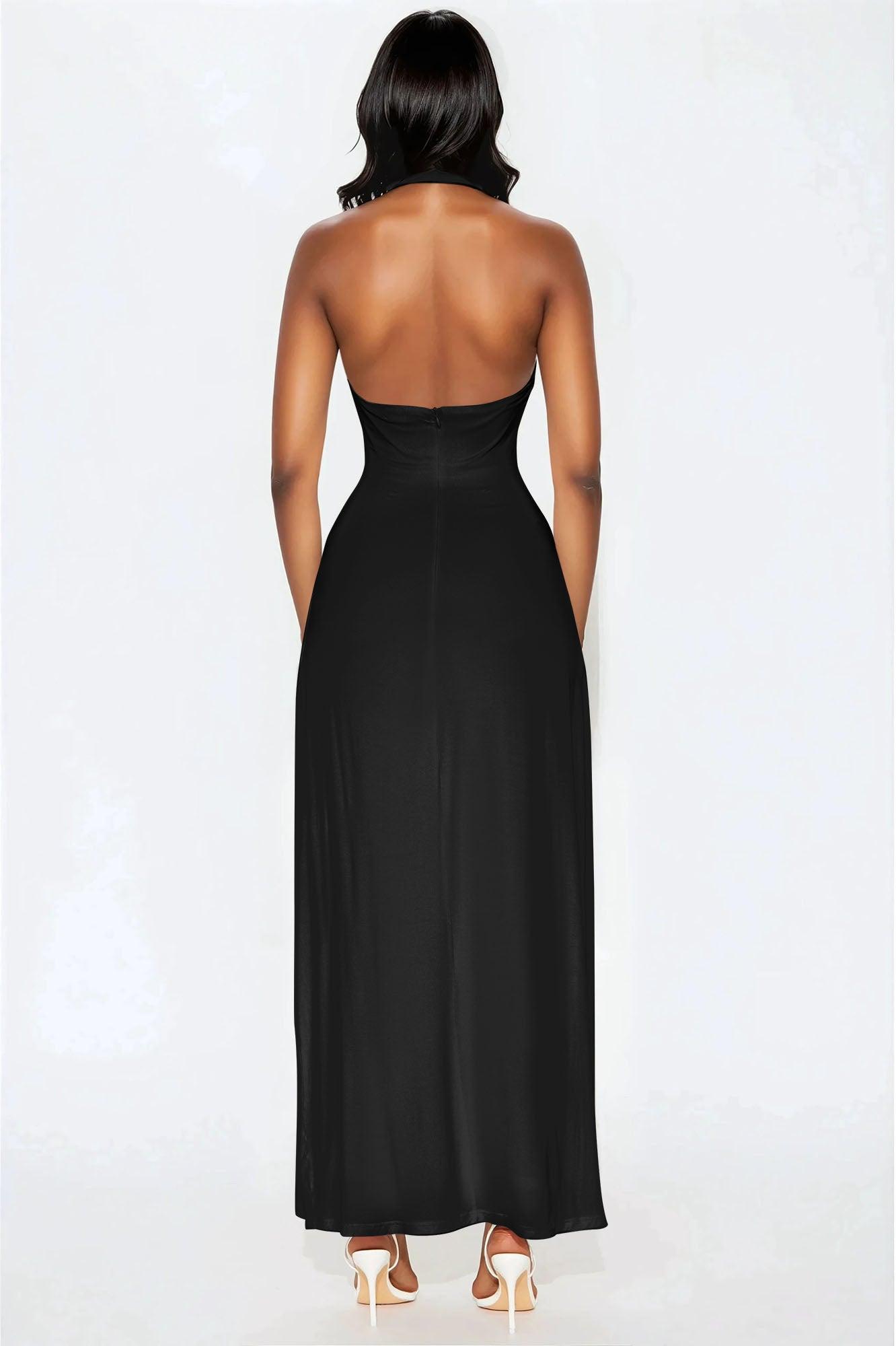 Charlotte Halter Plunge Maxi Dress - Burgundy Female Product Image