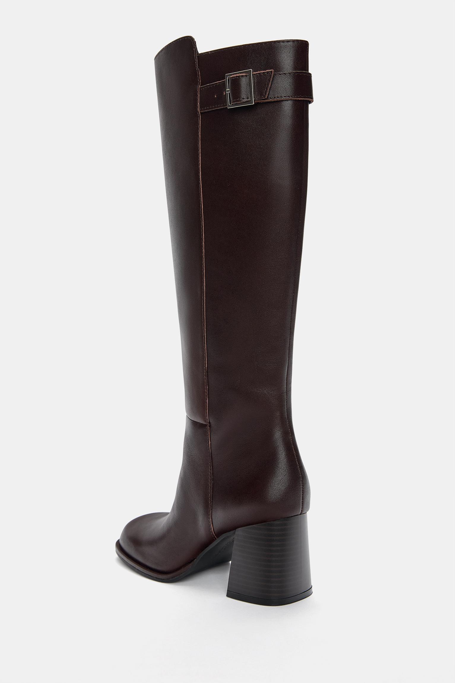 Leather high-heel knee-high boots Product Image