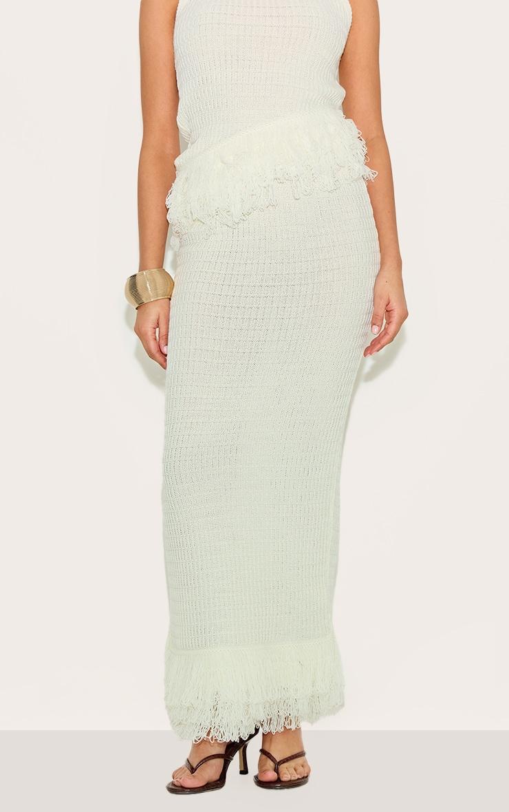 Petite Cream Fringe Edge Knit Maxi Skirt Product Image