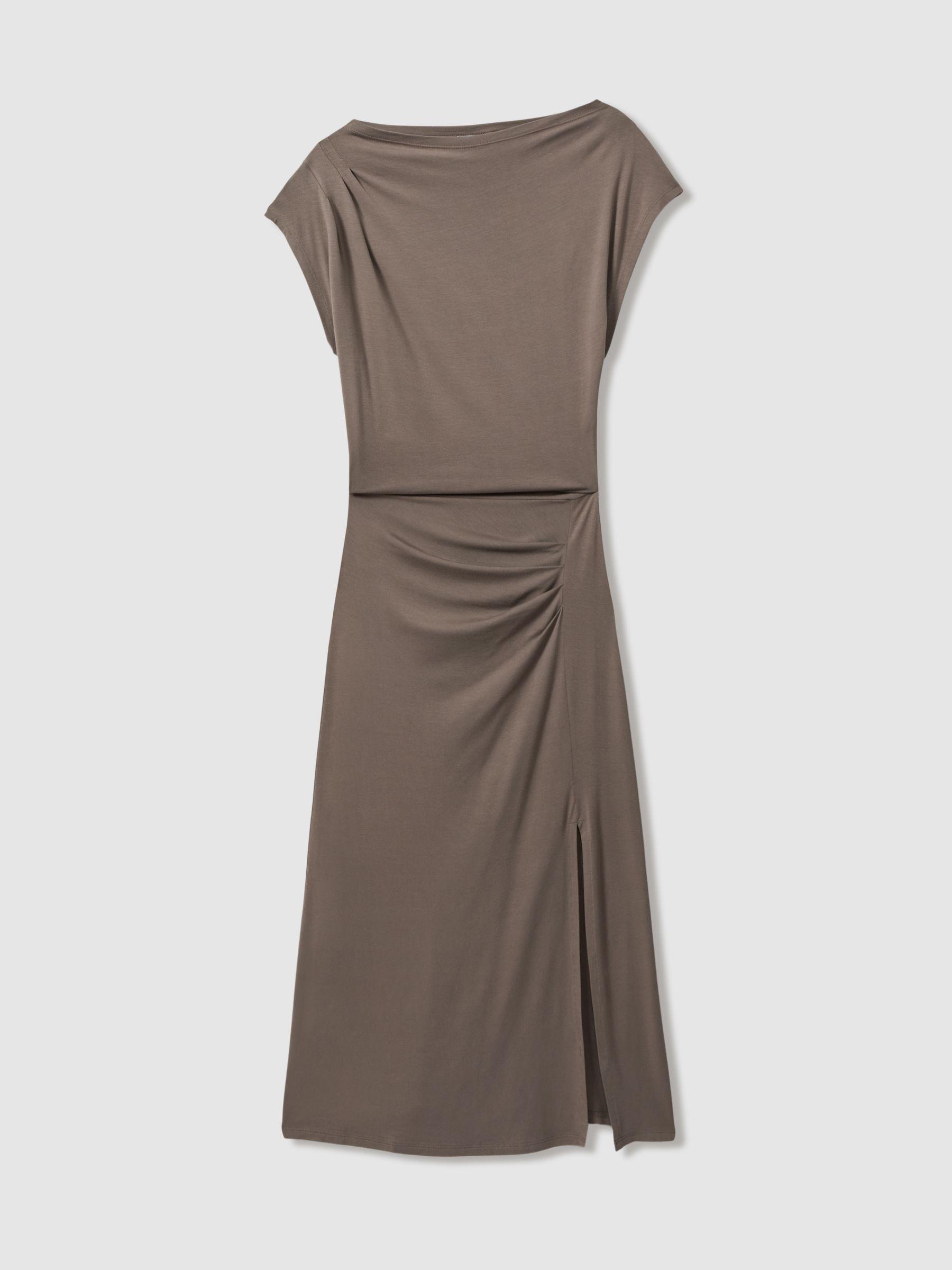 Ruched Jersey Midi Dress in Mocha Product Image