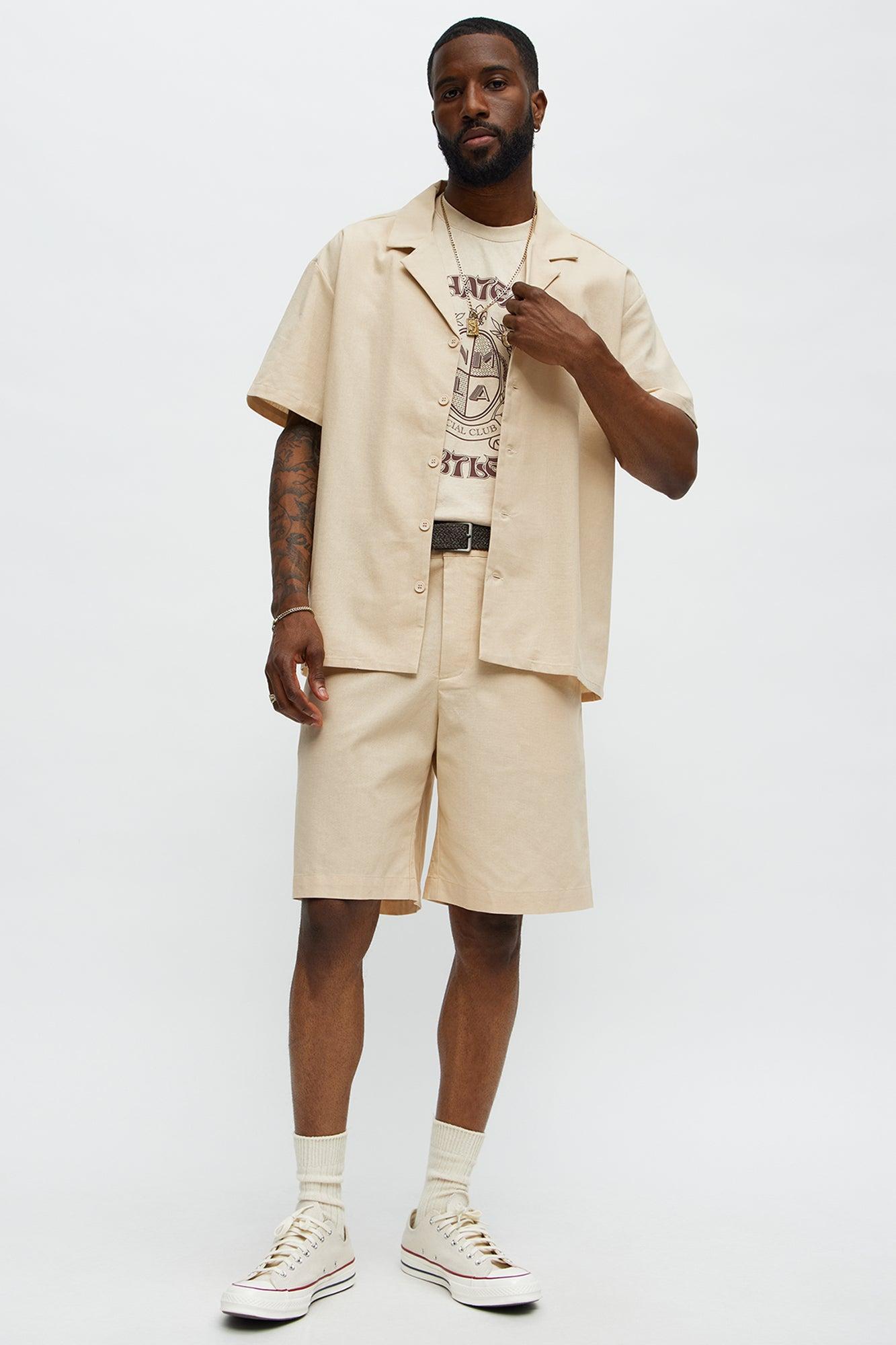 Chai Linen Like Cuban Collar Button Up Shirt - Oatmeal Product Image