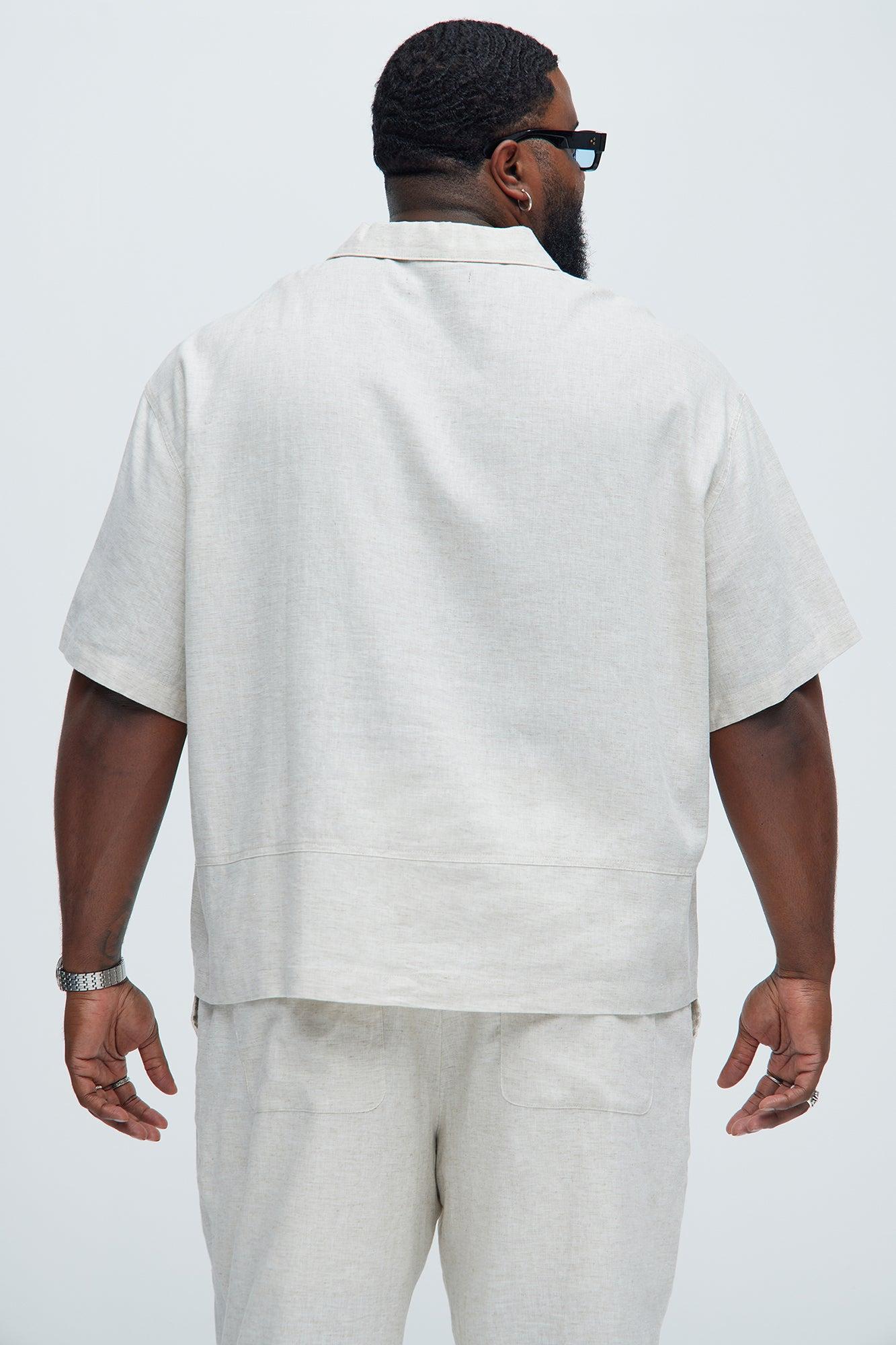 Bahamas Linen Cuban Boxy Shirt - Oatmeal Product Image