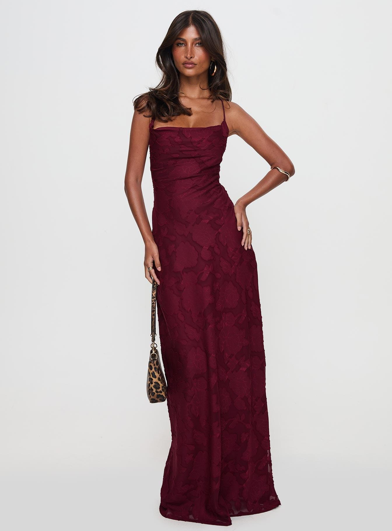 Celena Maxi Dress Burgundy Burnout Product Image