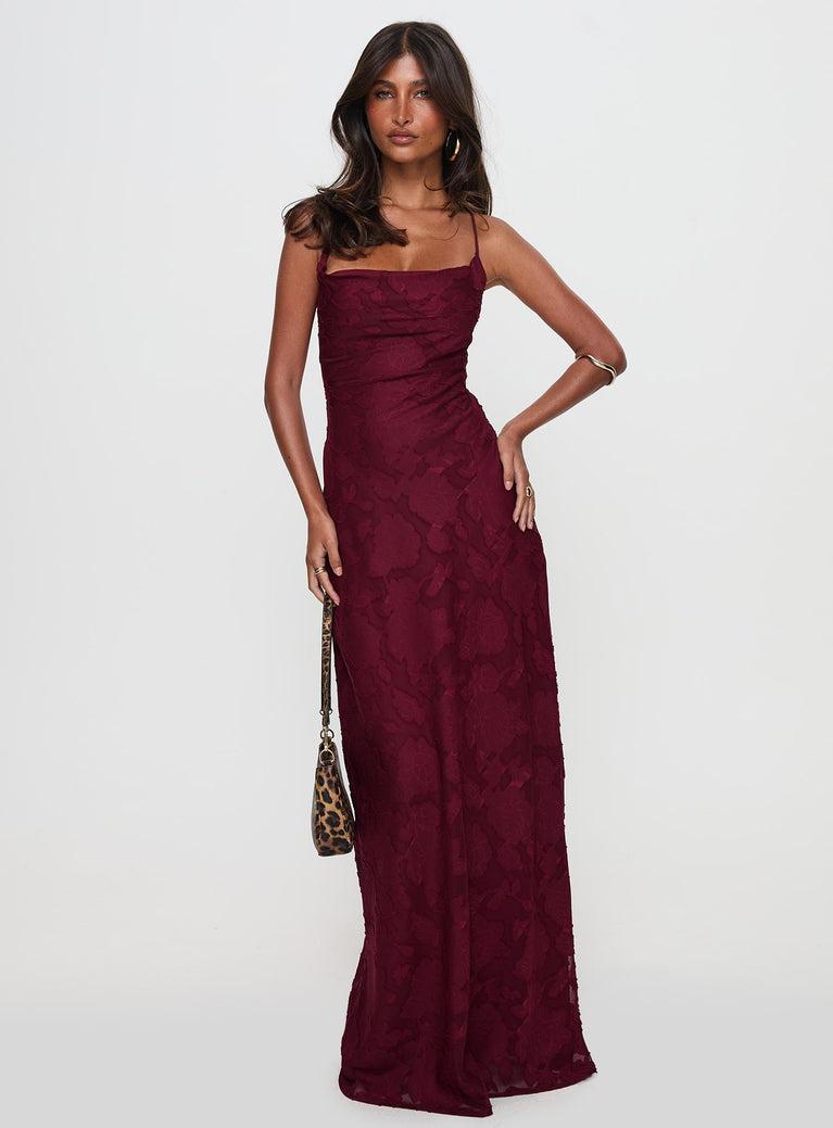 Celena Maxi Dress Burgundy Burnout Product Image
