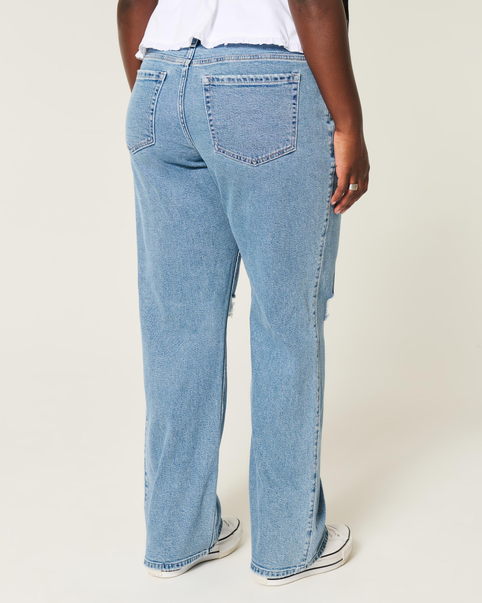 Curvy Low-Rise Ripped Medium Wash Relaxed Straight Jeans Product Image
