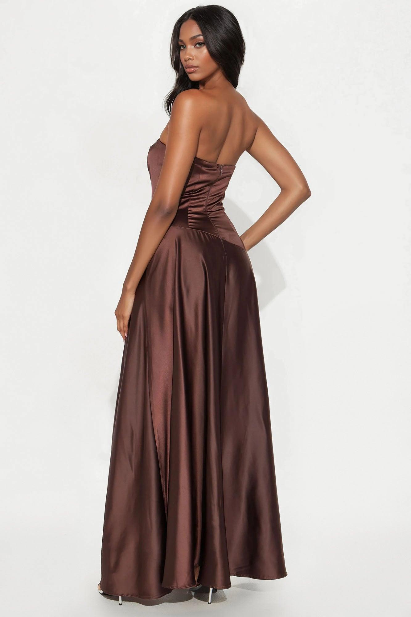 Cecilia Satin Strapless Gown - Chocolate Female Product Image